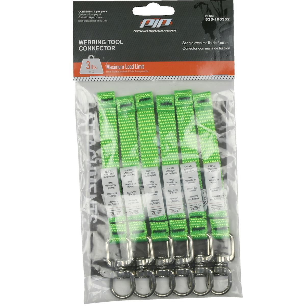 Webbing Tool Connector 4.5" - 3 lbs. maximum load limit - Retail Packaged, Green (533-100352) - OS