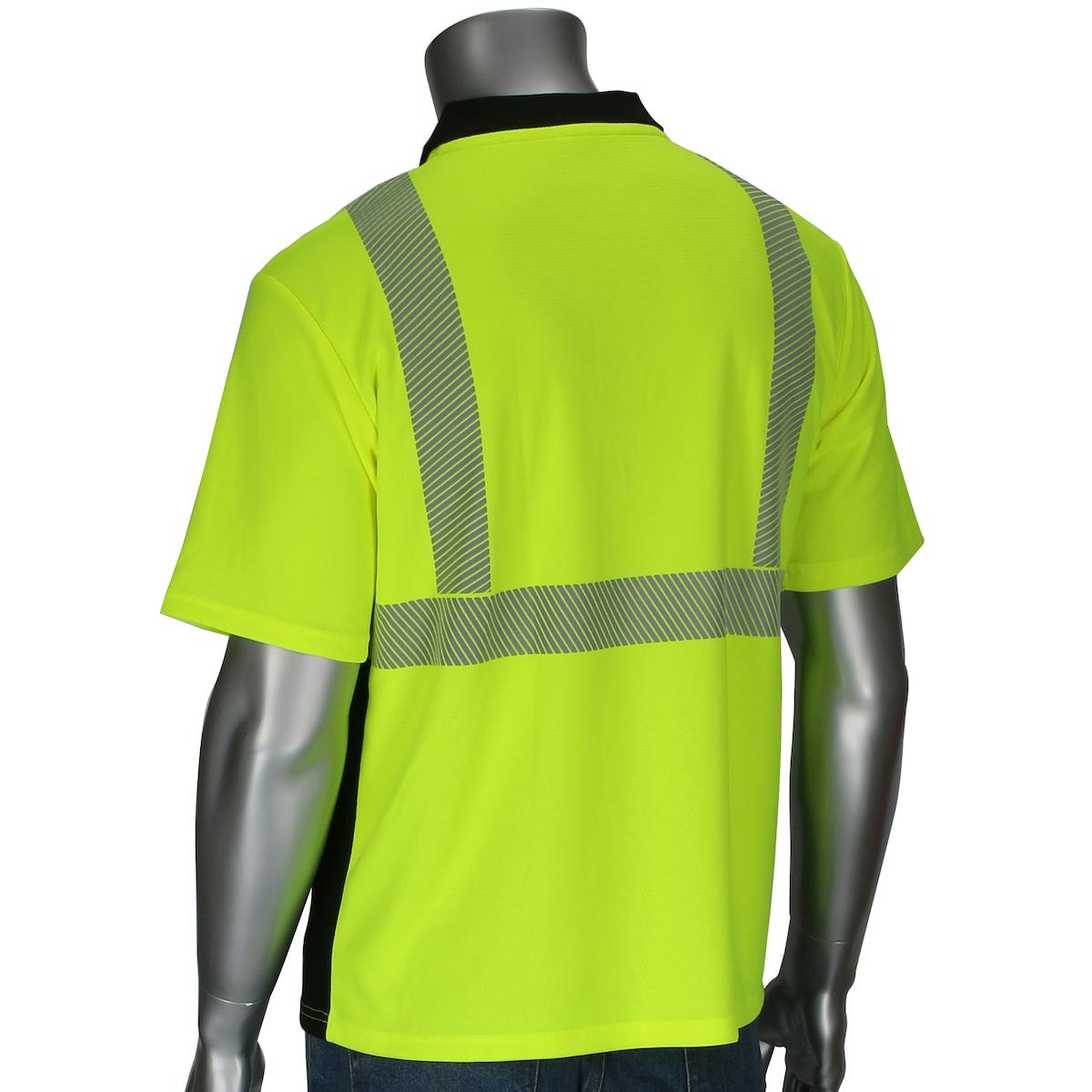 ANSI Type R Class 2 Polo Shirt with Performance Moisture Control Fabric and Black Bottom Front, Hi-Vis Yellow (312-1610B)