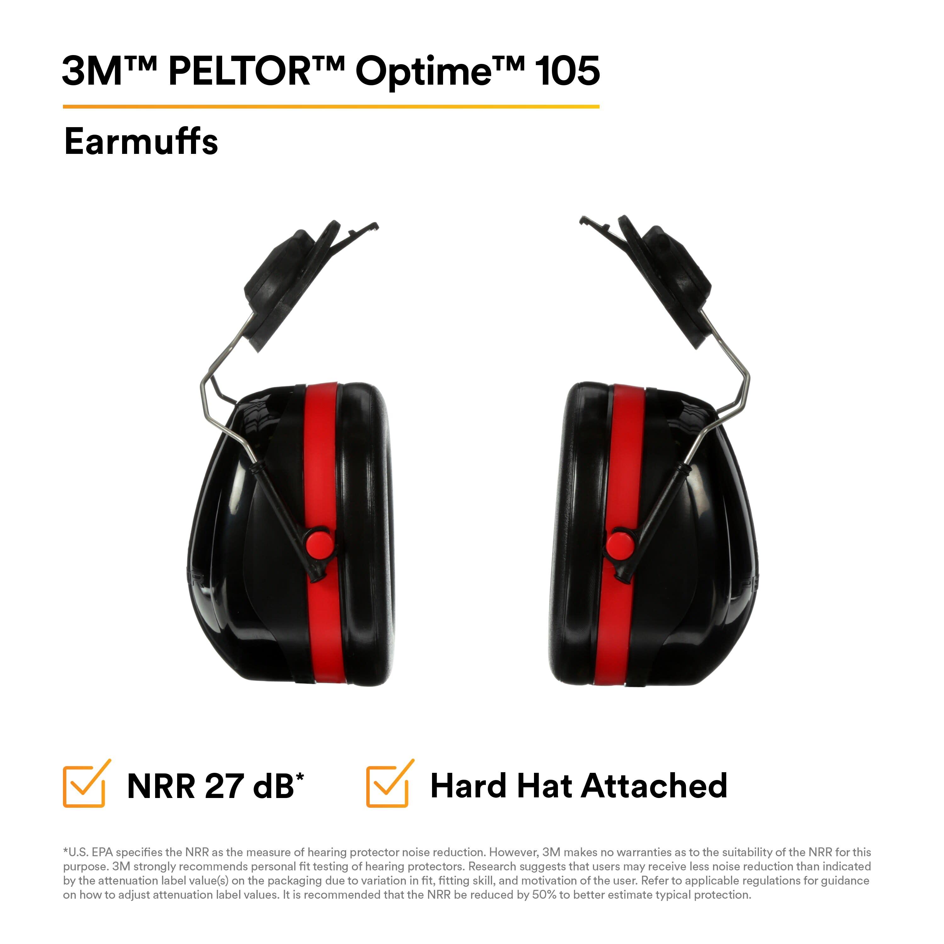 3M™ PELTOR™ Optime™ 105 Earmuffs H10P3E, Hard Hat Attached_4