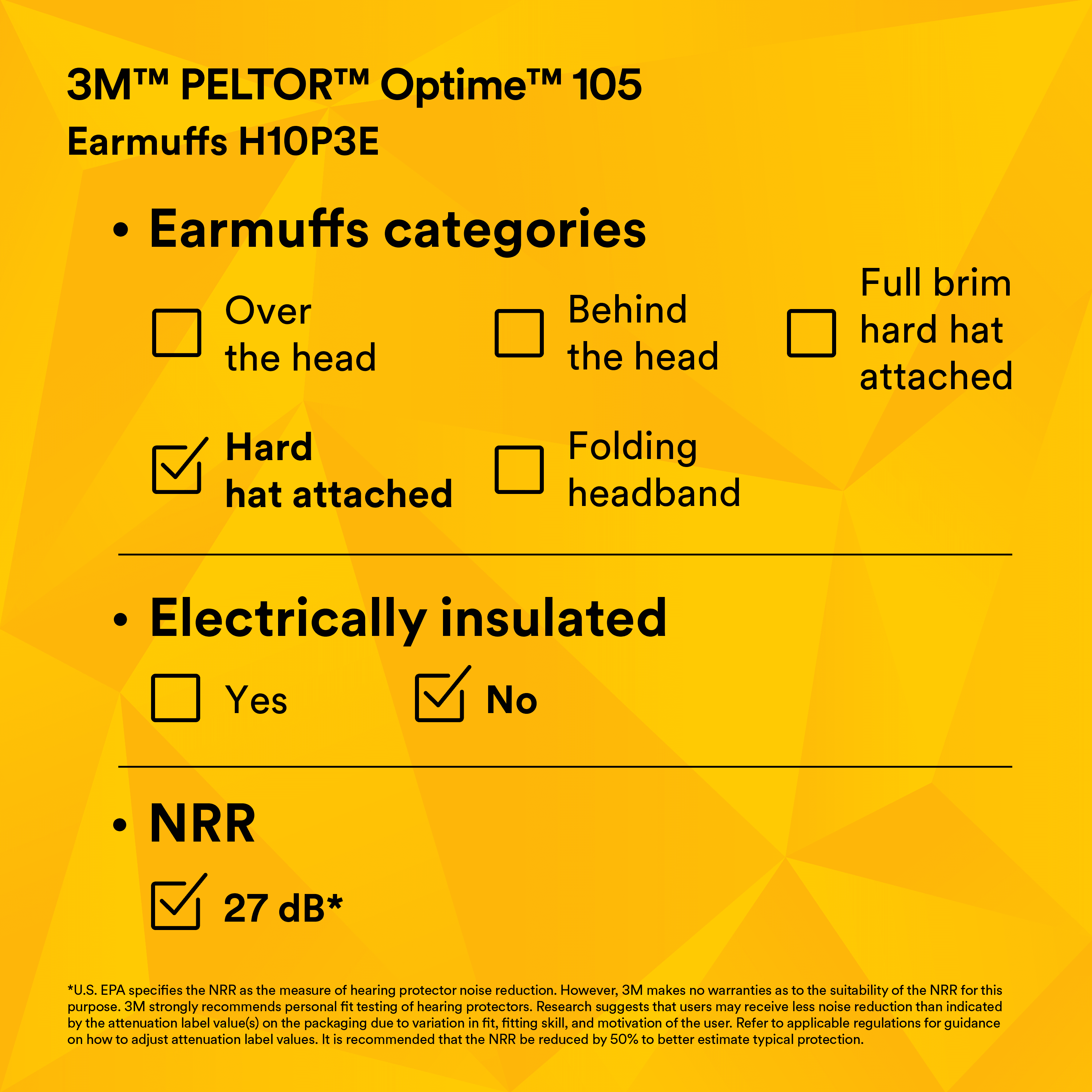 3M™ PELTOR™ Optime™ 105 Earmuffs H10P3E, Hard Hat Attached_7