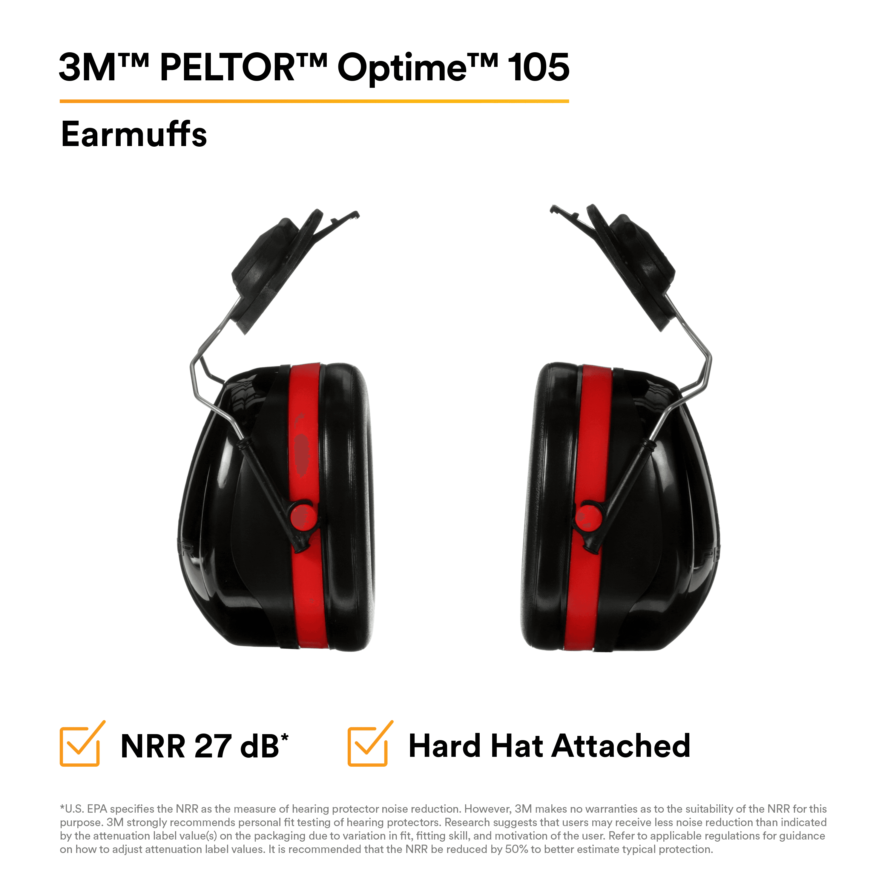 3M™ PELTOR™ Optime™ 105 Earmuffs H10P3E, Hard Hat Attached_2