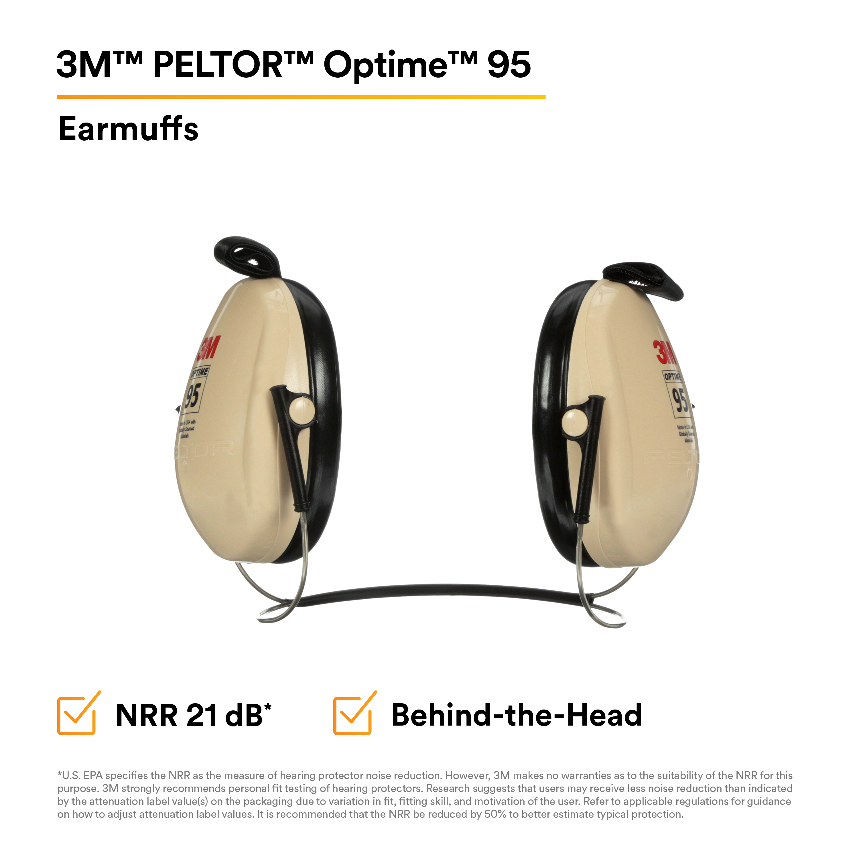 3M™ PELTOR™ Optime™ 95 Earmuffs H6B/V, Behind-the-Head