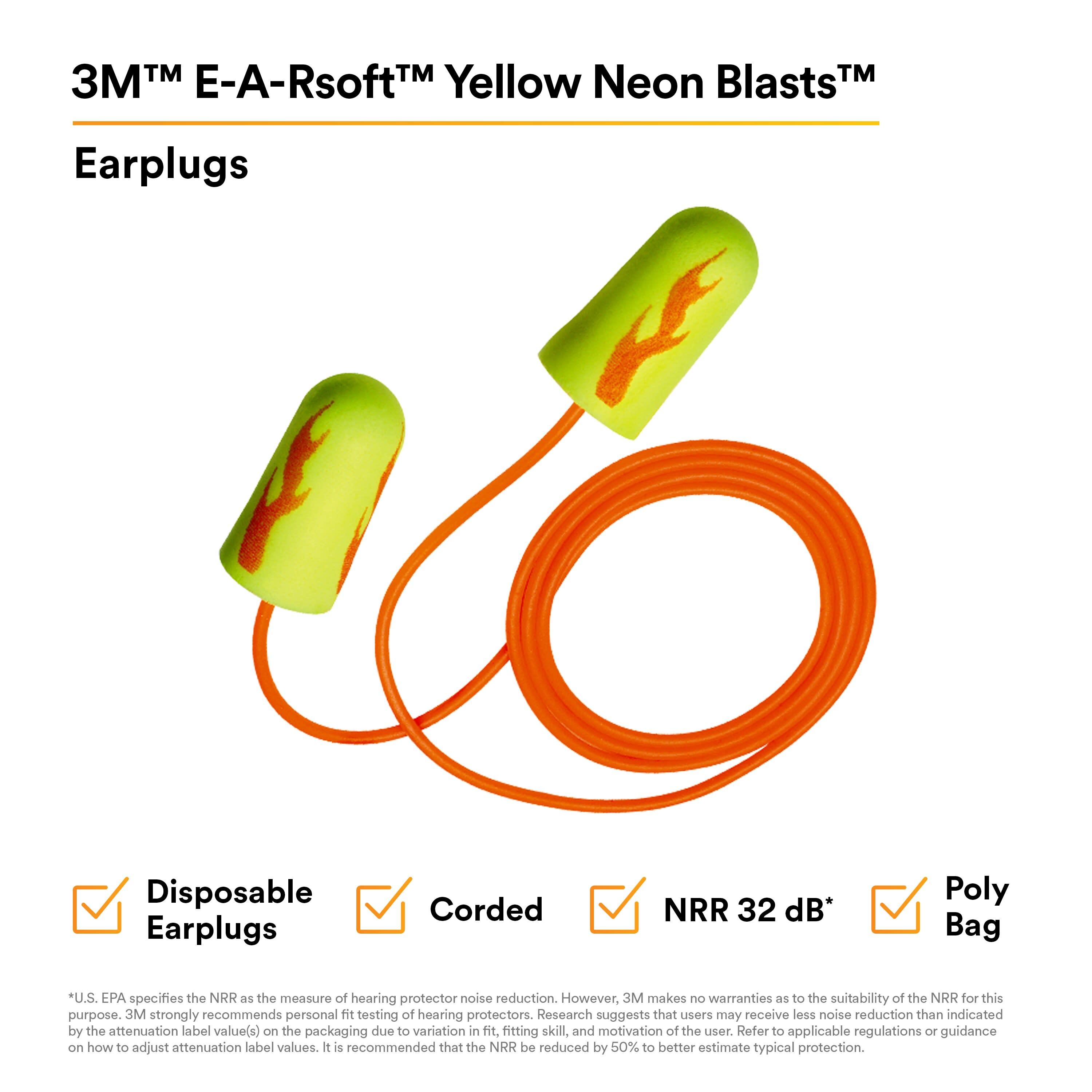 3M™ E-A-Rsoft™ Yellow Neon Blasts™ Earplugs 311-1252, Corded, Poly Bag,
Regular Size_15