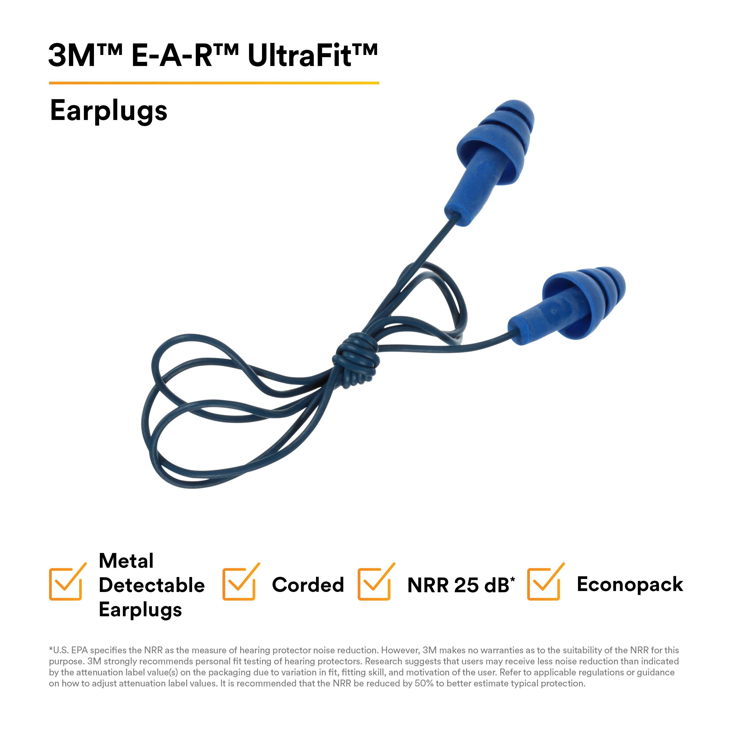 3M™ E-A-R™ UltraFit™ Earplugs 340-4017, Metal Detectable, Corded,
Econopack_9