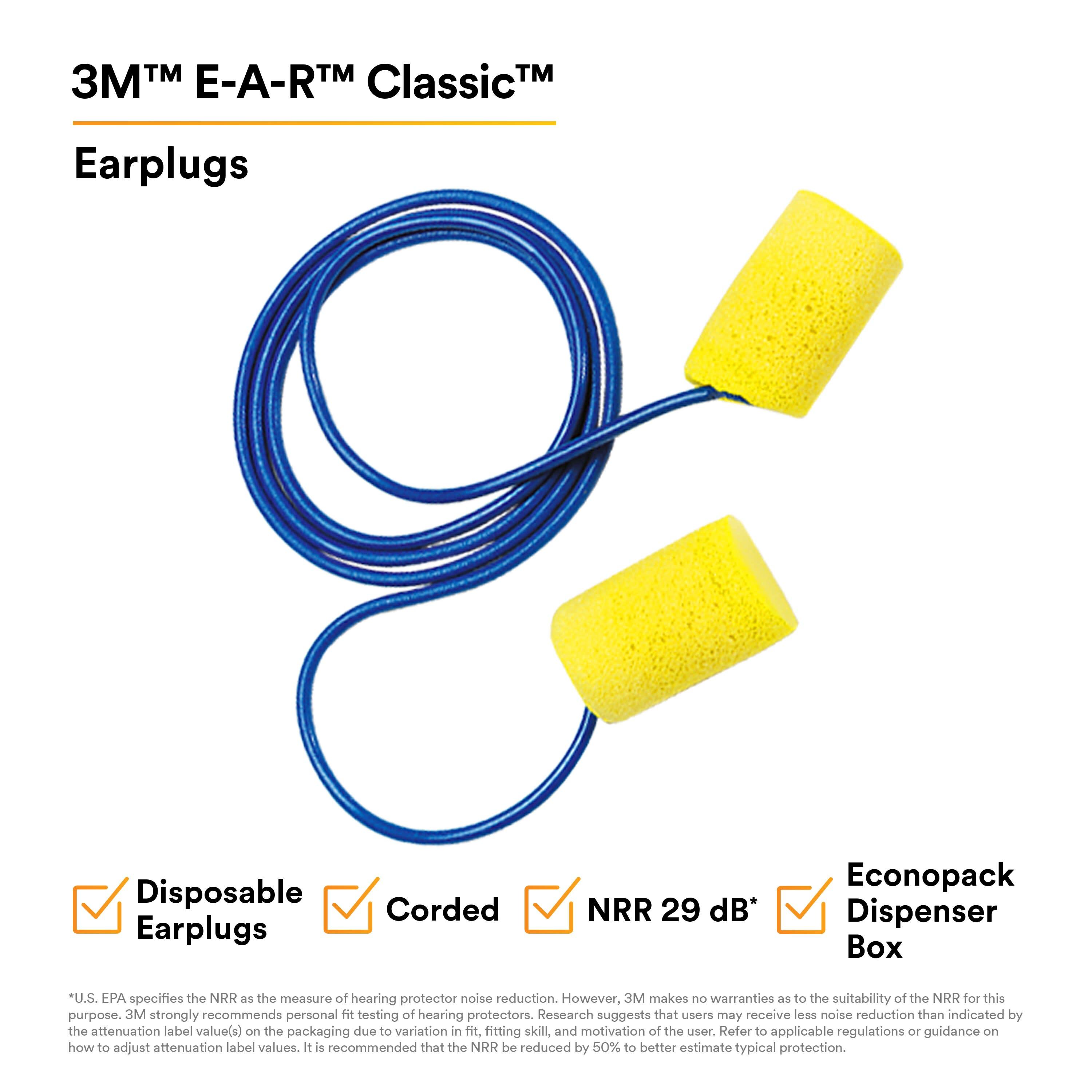 3M™ E-A-R™ Classic™ Earplugs 311-1081, Corded, Econopack Dispenser Box_3