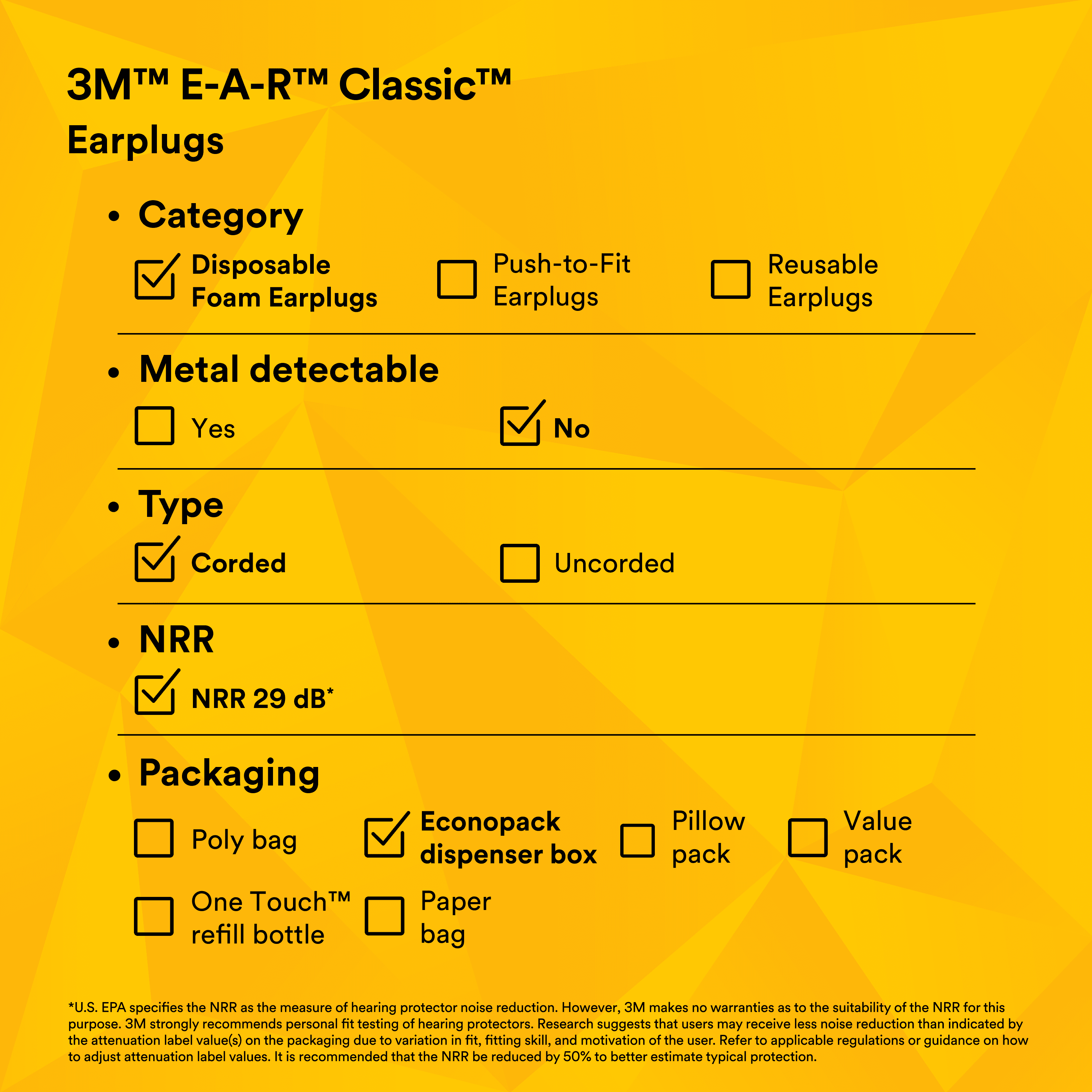 3M™ E-A-R™ Classic™ Earplugs 311-1081, Corded, Econopack Dispenser Box_2