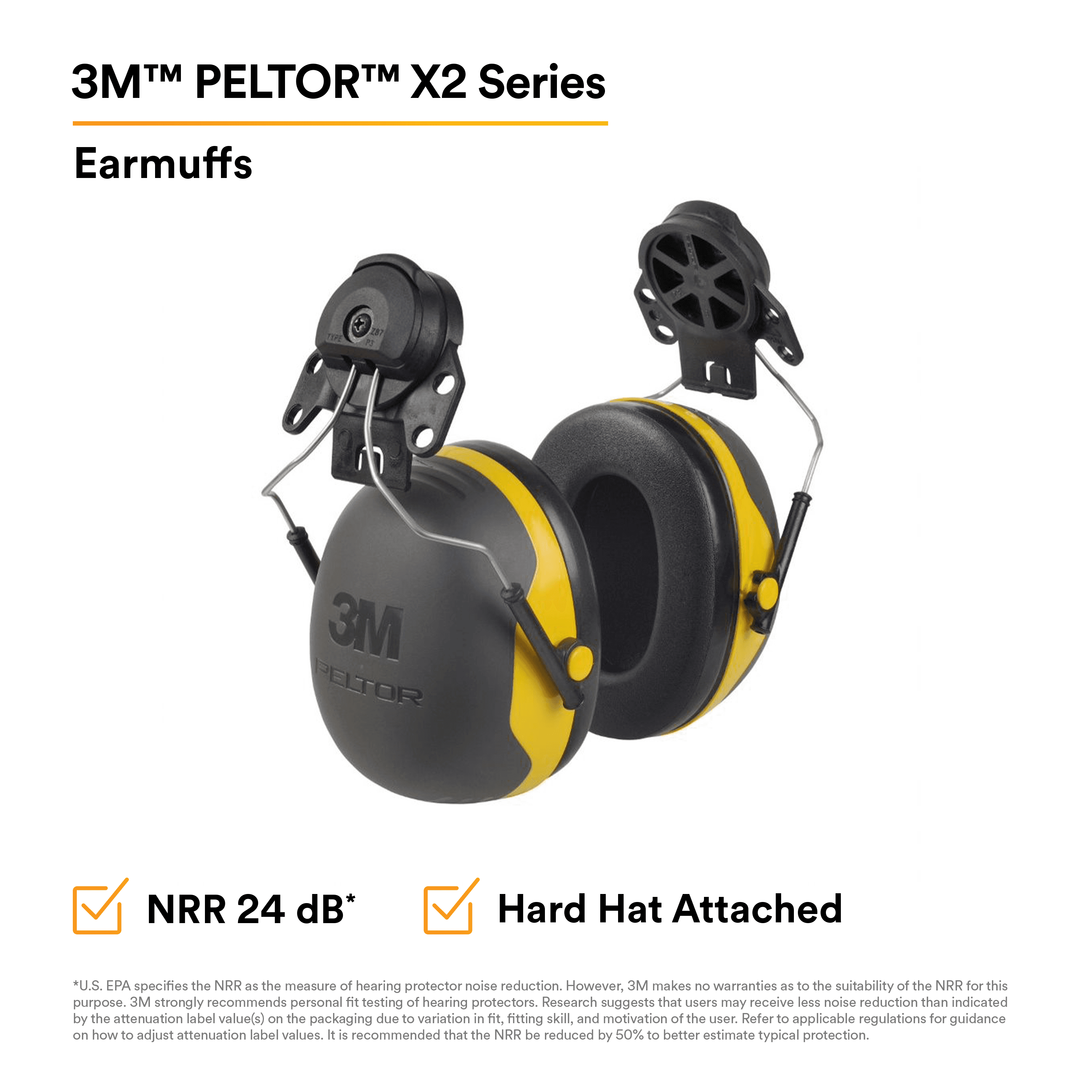 3M™ PELTOR™ X2 Earmuffs X2P3E/37276(AAD), Hard Hat Attached_4