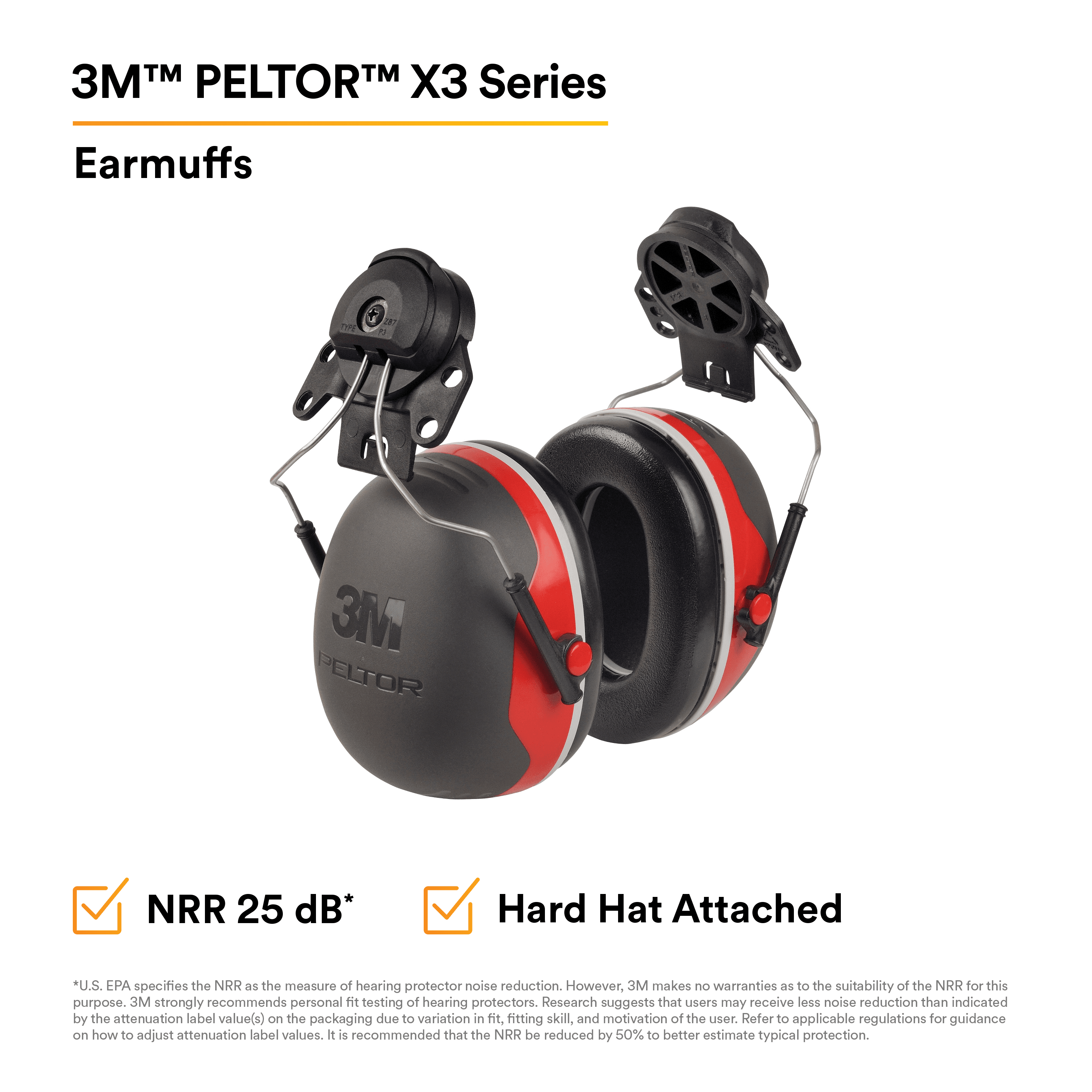 3M™ PELTOR™ X3 Earmuffs X3P3E/37277(AAD), Hard Hat Attached_1