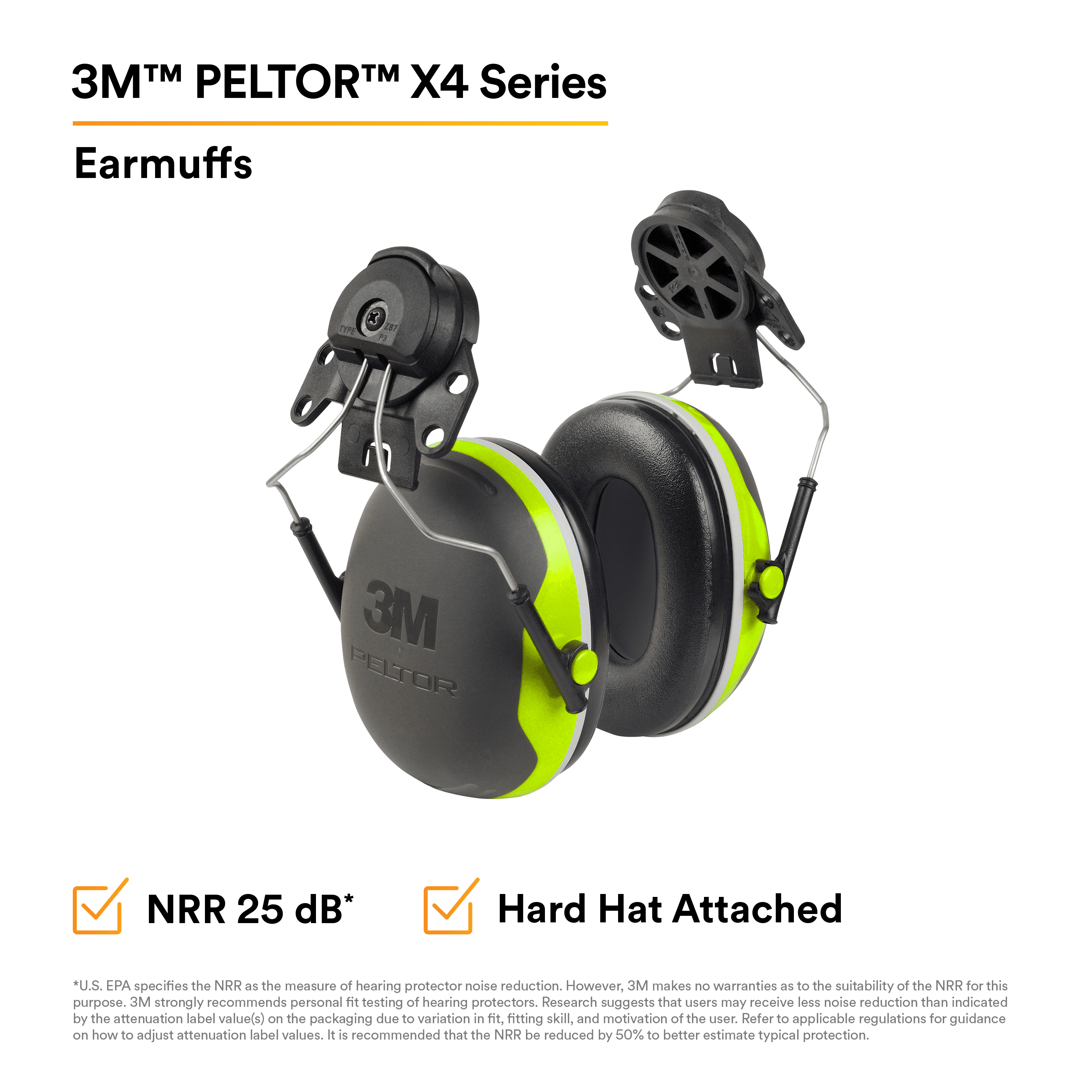 3M™ PELTOR™ X4 Earmuffs X4P3E/37278(AAD), Hard Hat Attached_5