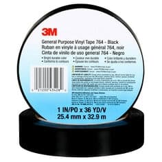 3M General Purpose Vinyl Tape 764, Black, 1 in x 36 yd, 5 mil