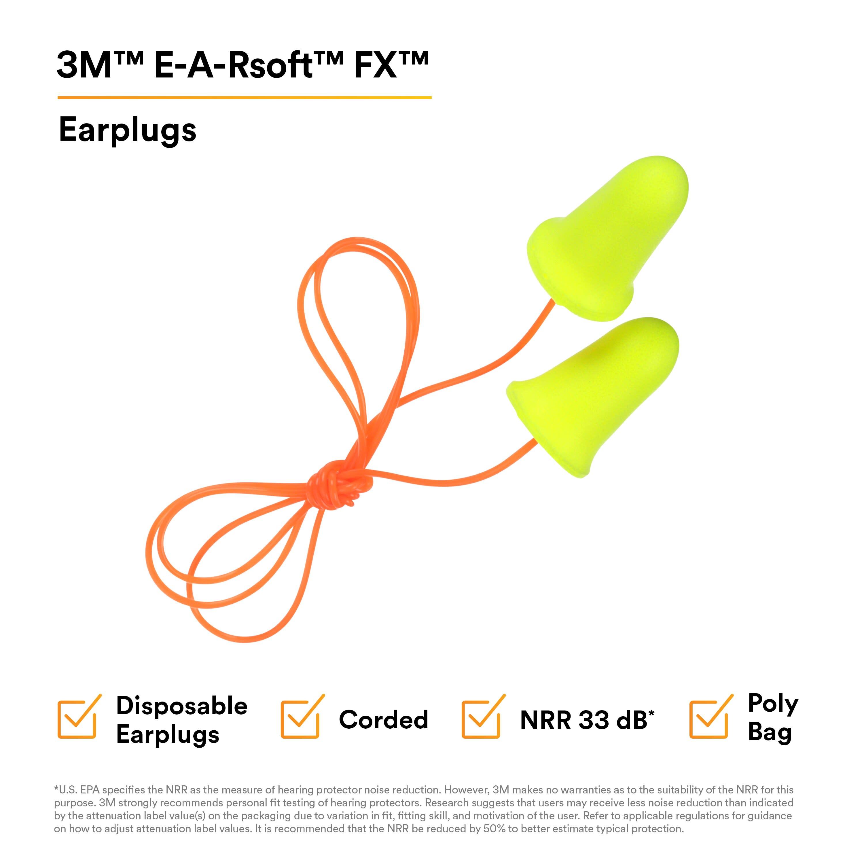 3M™ E-A-Rsoft™ FX™ Earplugs 312-1260, Corded, Poly Bag_10