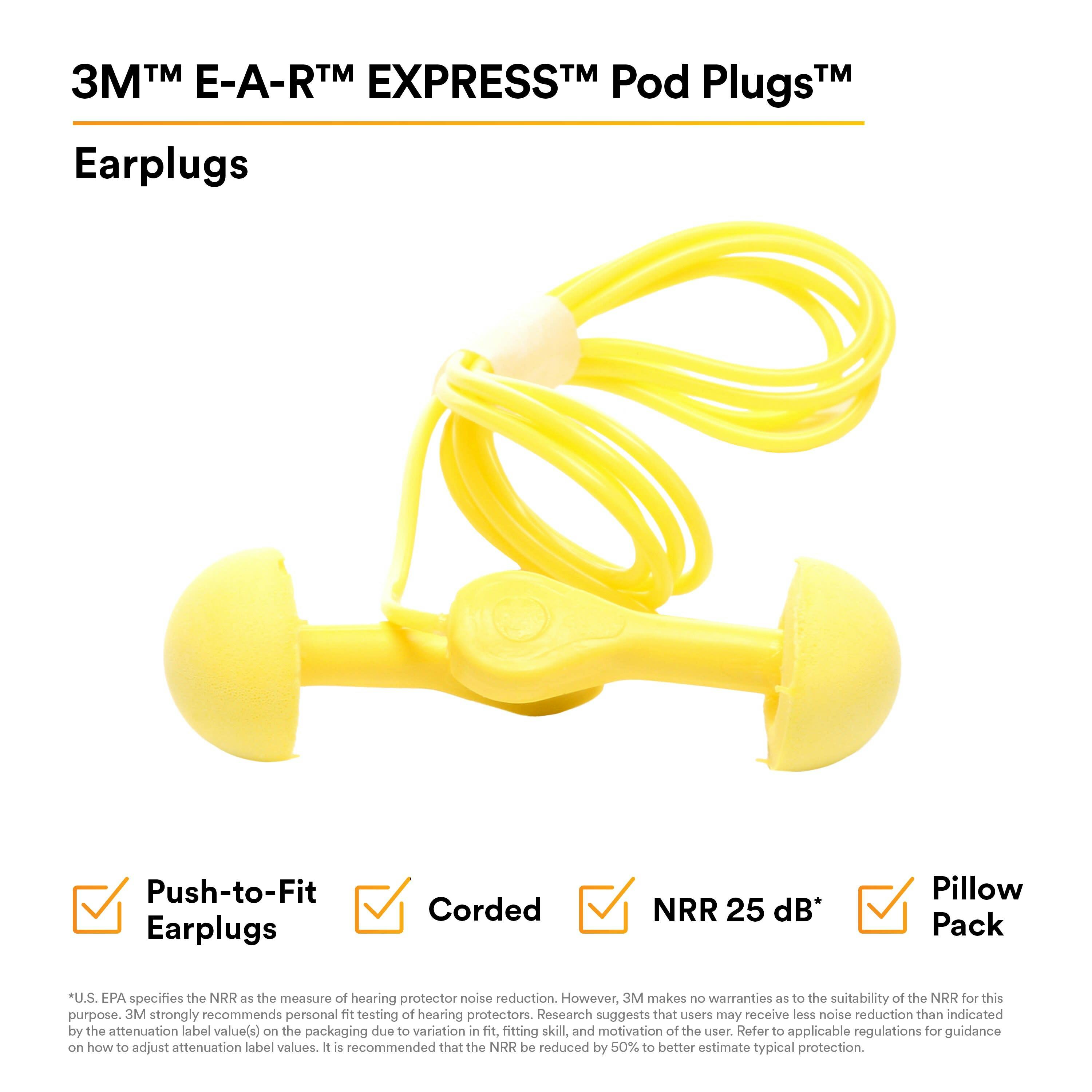 3M™ E-A-R™ EXPRESS™ Pod Plugs™ Earplugs 311-1115, Corded, Assorted Color
Grips, Pillow Pack_18