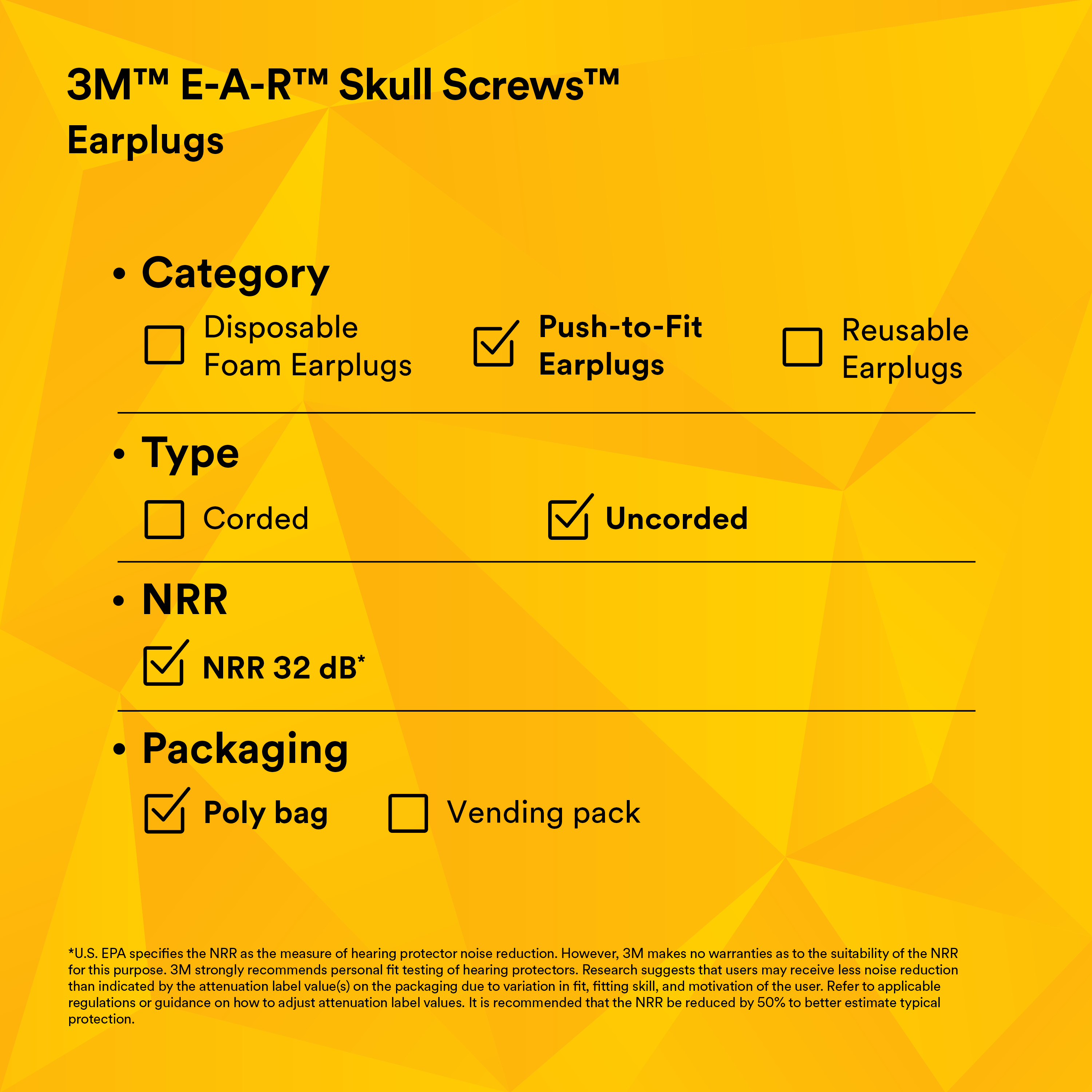 3M™ E-A-R™ Skull Screws™ Earplugs P1300, Uncorded