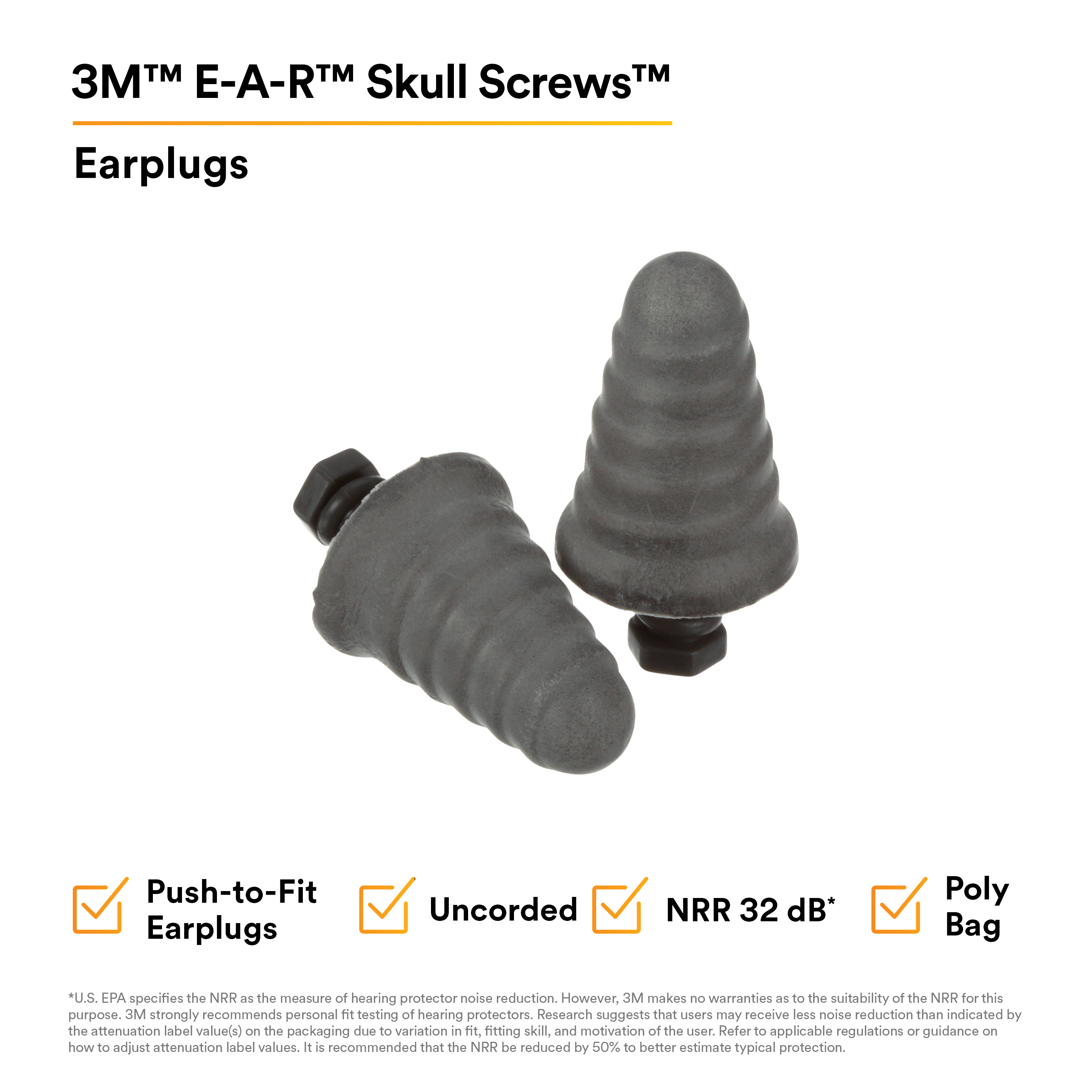 3M™ E-A-R™ Skull Screws™ Earplugs P1300, Uncorded, 480 Pair/Case