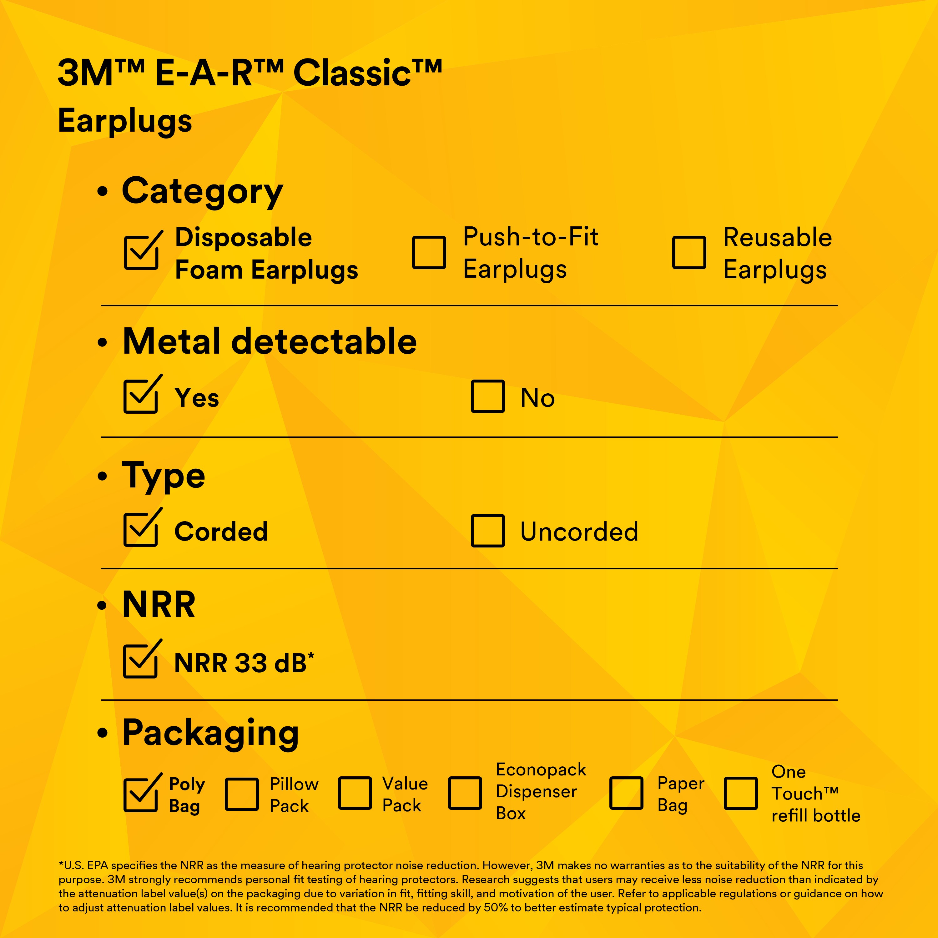 3M™ E-A-R™ Classic™ Earplugs 311-4101, Metal Detectable, Poly Bag_9