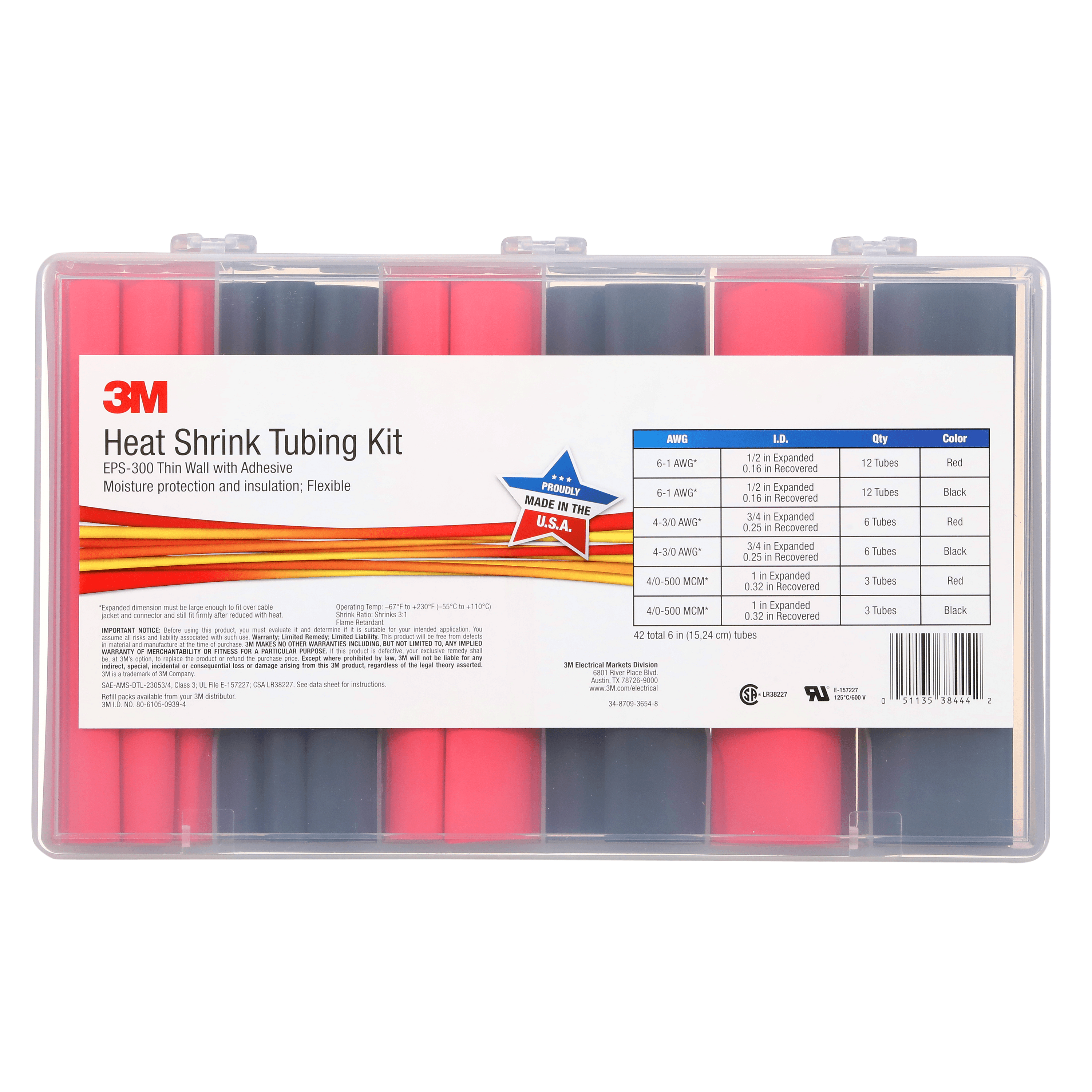 3M Thin-Wall Heat Shrink Tubing EPS-300, Adhesive-Lined, black/red, 5 kits per carton