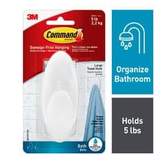 Command Large Towel Hook with Water-Resistant Strips BATH17-ES Clear Frosted
