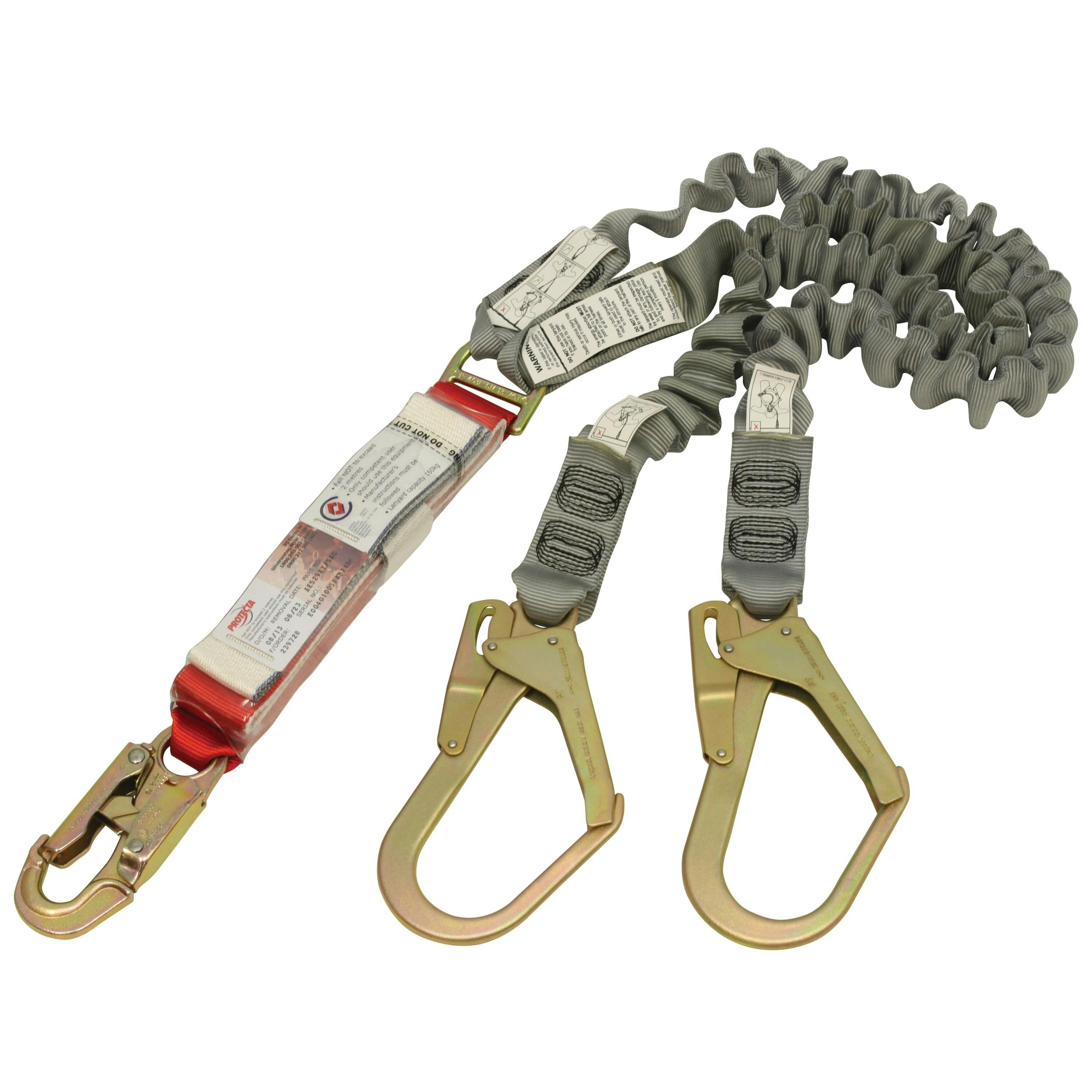 3M™ PROTECTA® Shock Absorbing Elasticated Webbing Lanyard - Double Tail AE529EY/5AU, Red/Grey, 1 EA/Case