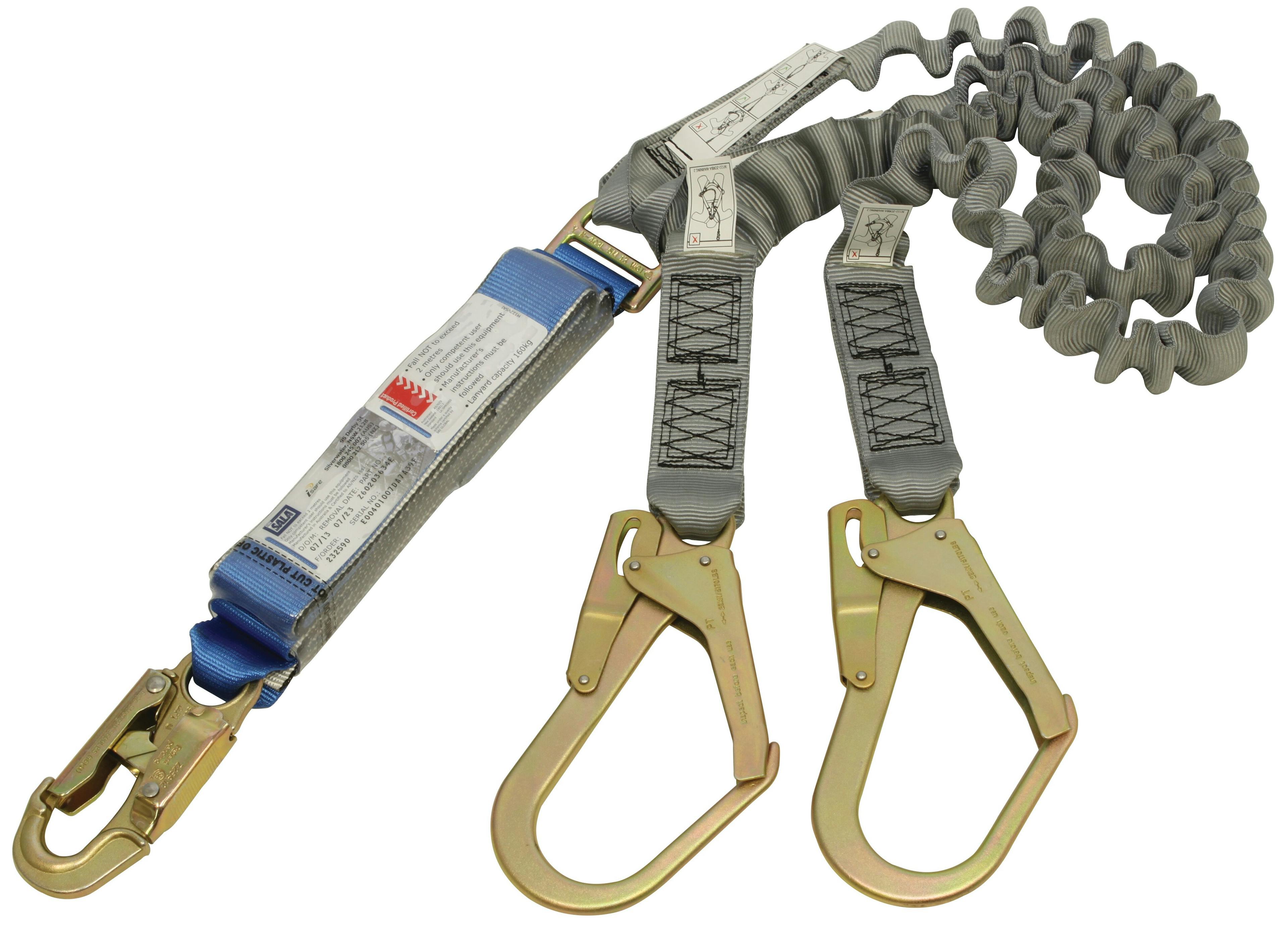 3M™ DBI-SALA® EZ-Stop™ Shock Absorbing Elasticated Webbing Lanyard - Double Tail Z60203634E, Grey, 1 EA/Case_0