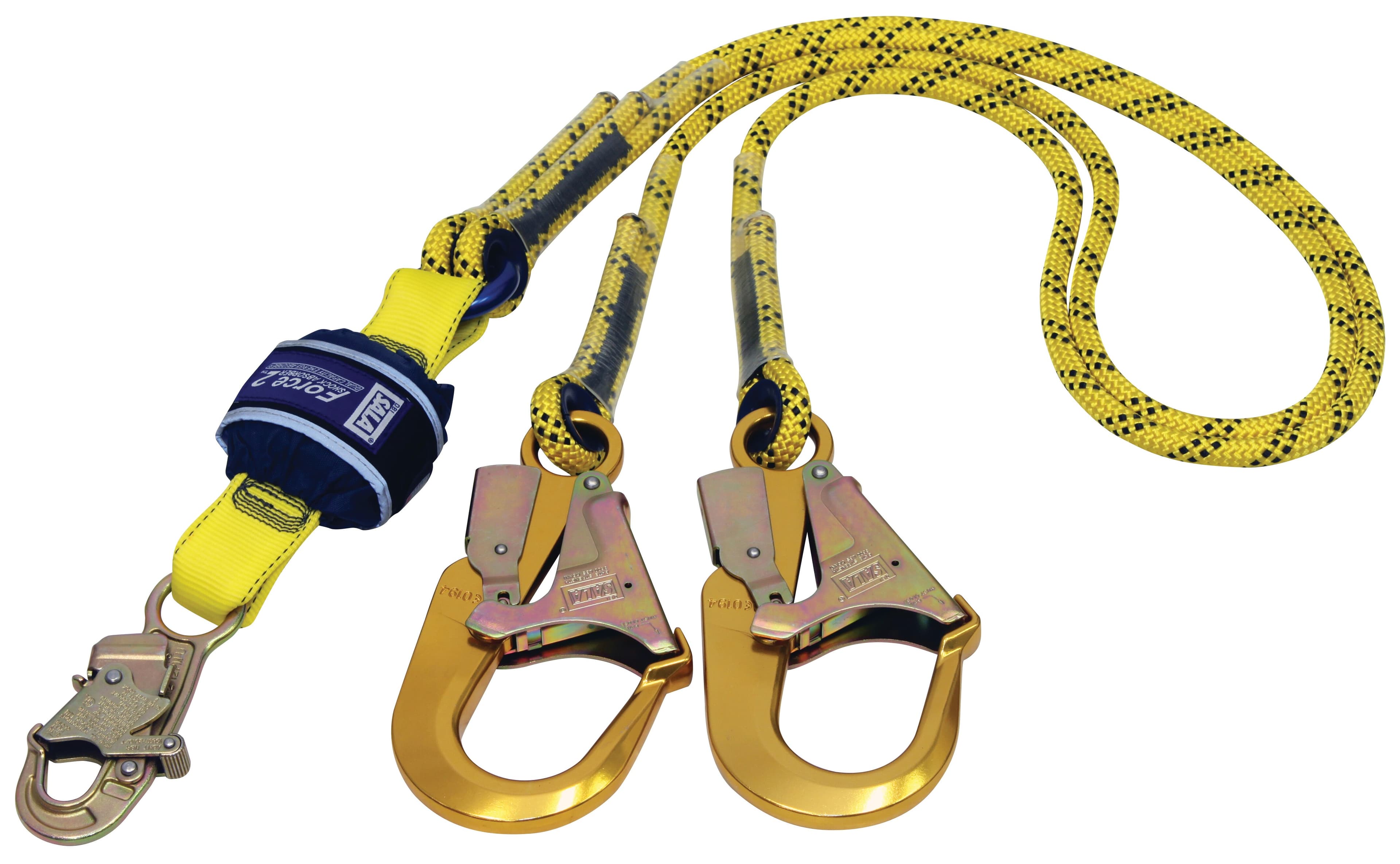 3M™ DBI-SALA® Force2™ Shock Absorbing Kernmantle Rope Lanyard - Double Tail Z12200919R, Yellow, with black fleck, 2.0 m, 1 EA/Case