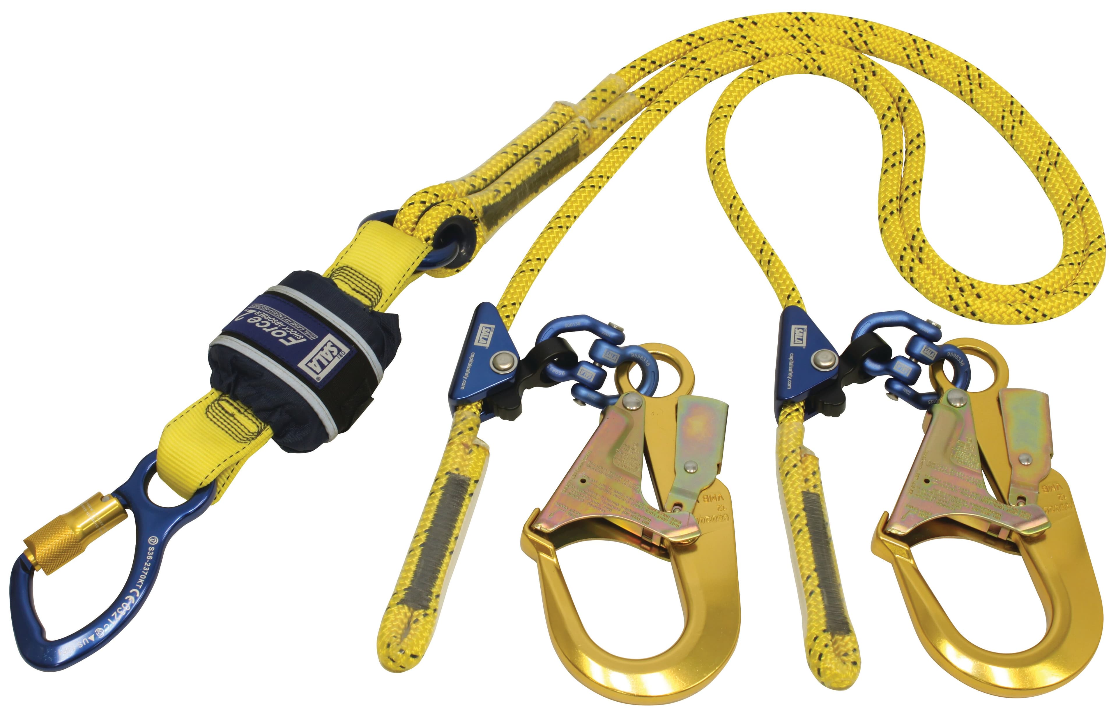 3M DBI-SALA Force2 Adjustable Shock Absorbing Kernmantle Rope Lanyard - Double Tail Z13206119R, Yellow with black fleck, 1 EA/Case