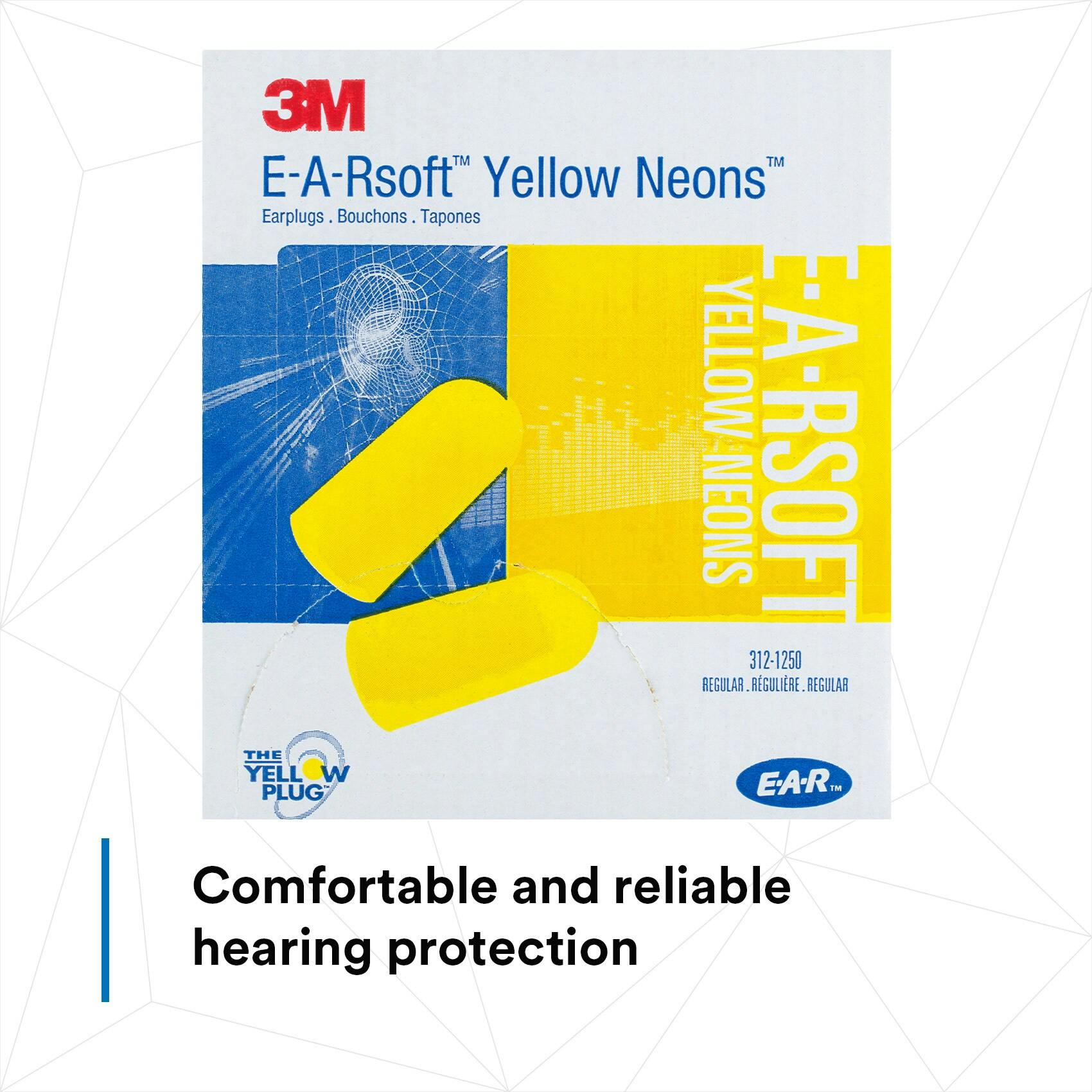 3M™ E-A-Rsoft™ Yellow Neons™ Uncorded Earplugs, Poly Bag 312-1250