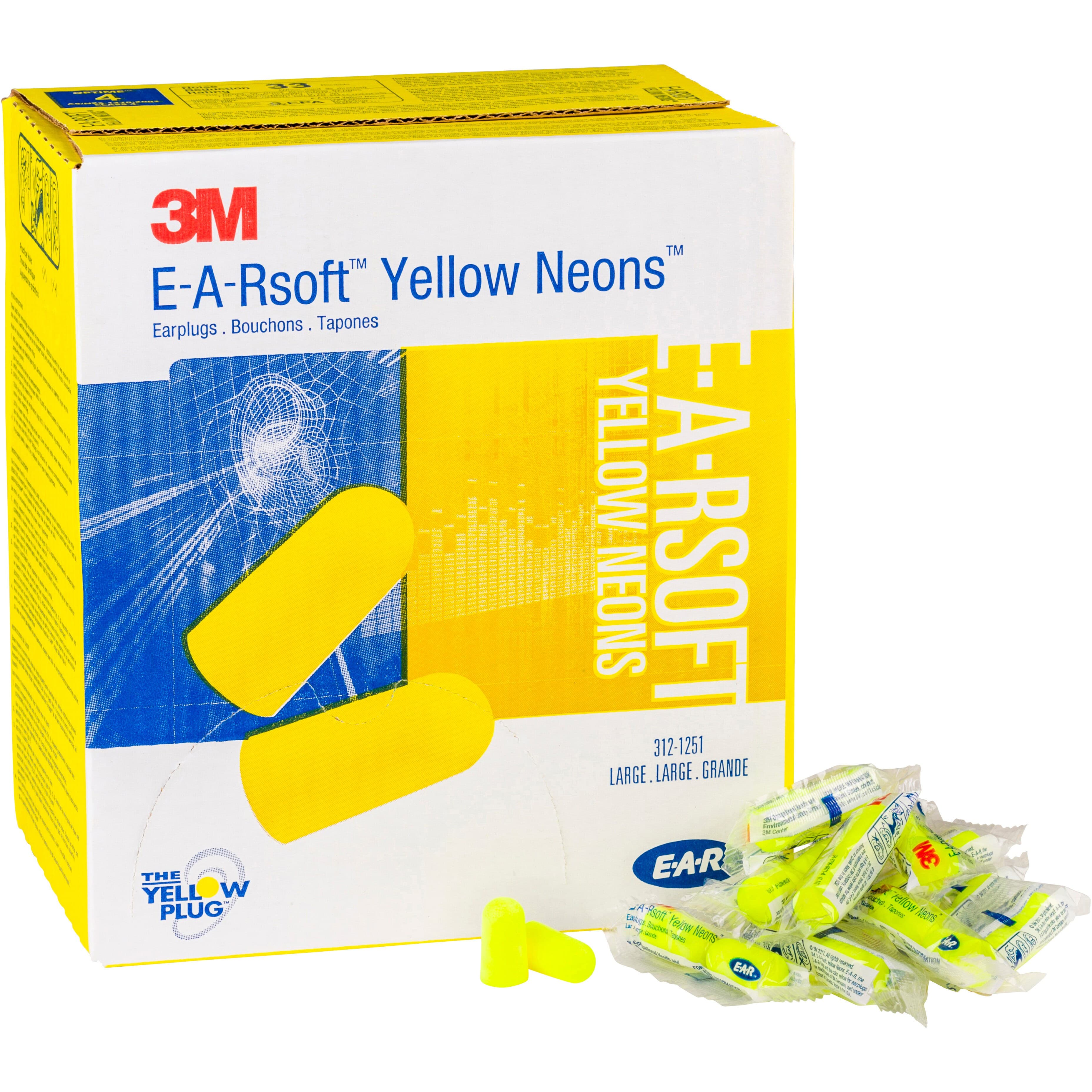 3M™ E-A-Rsoft™ Yellow Neons™ Large Uncorded Earplugs, Poly Bag 312-1251_0