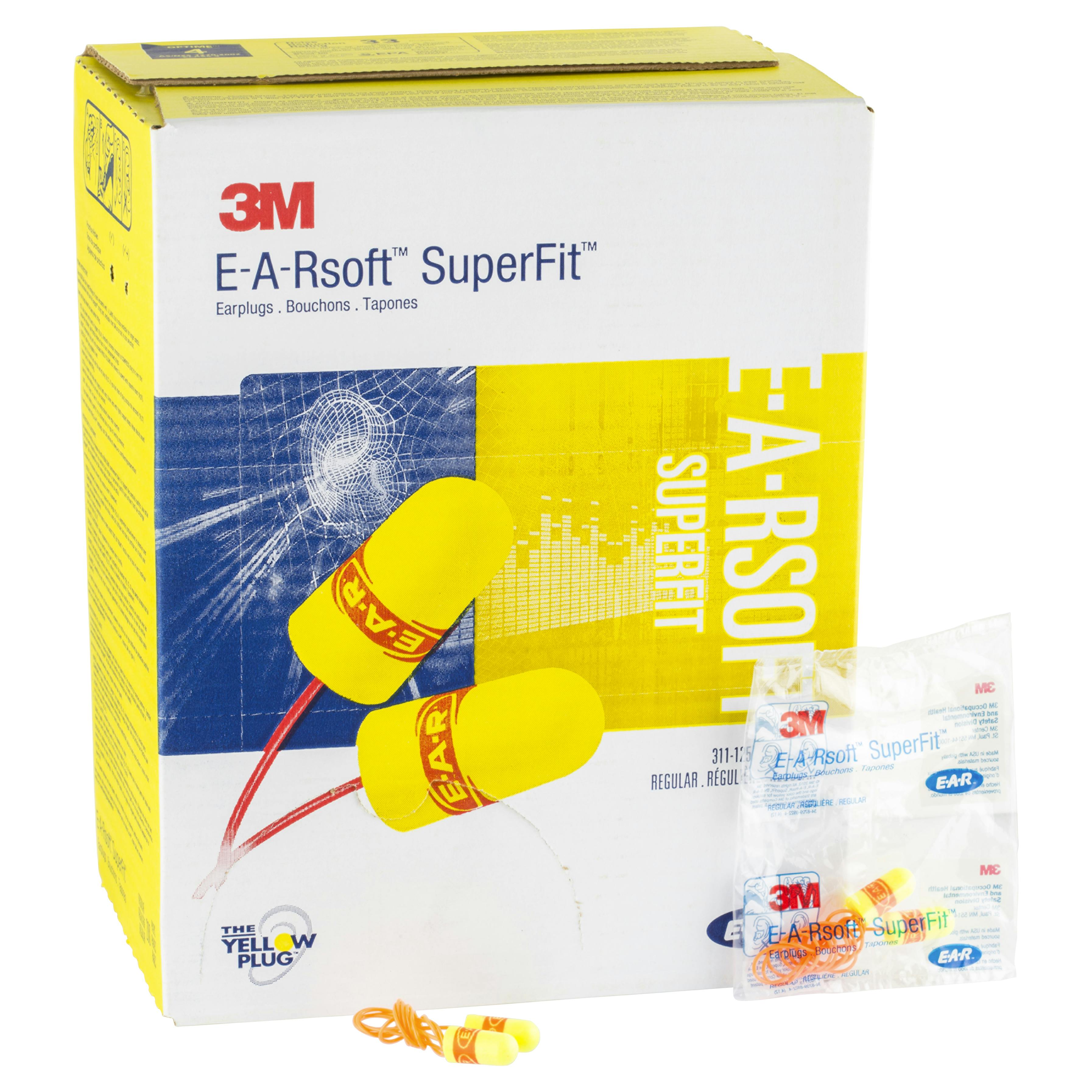 3M™ E-A-Rsoft™ SuperFit™ Corded Earplugs, Poly Bag 311-1254