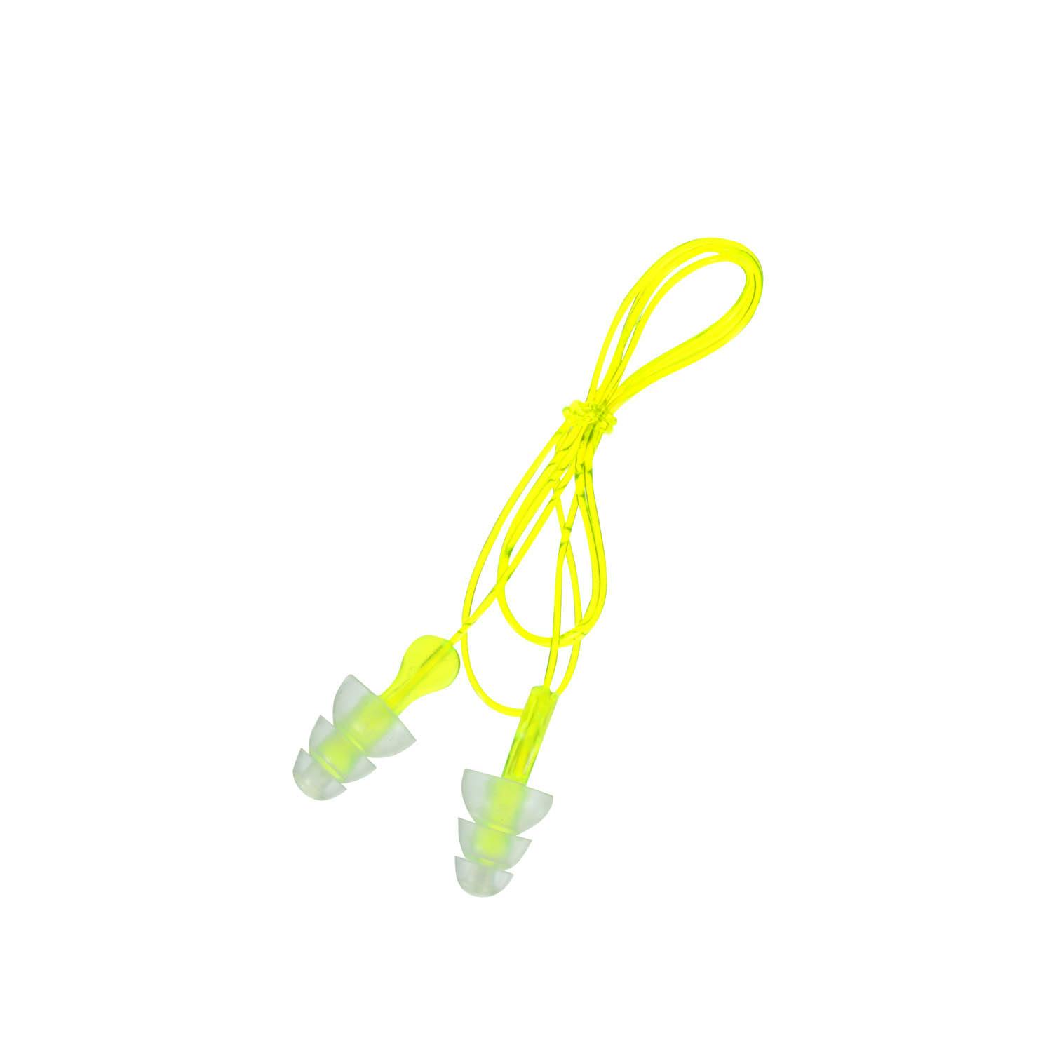 Peltor™ Sport Tri-Flange™ Corded Reusable Earplugs 97317-10C, 3 Pair Pack Neon Yellow