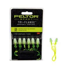 Peltor™ Sport Tri-Flange™ Corded Reusable Earplugs 97317-10C, 3 Pair Pack Neon Yellow