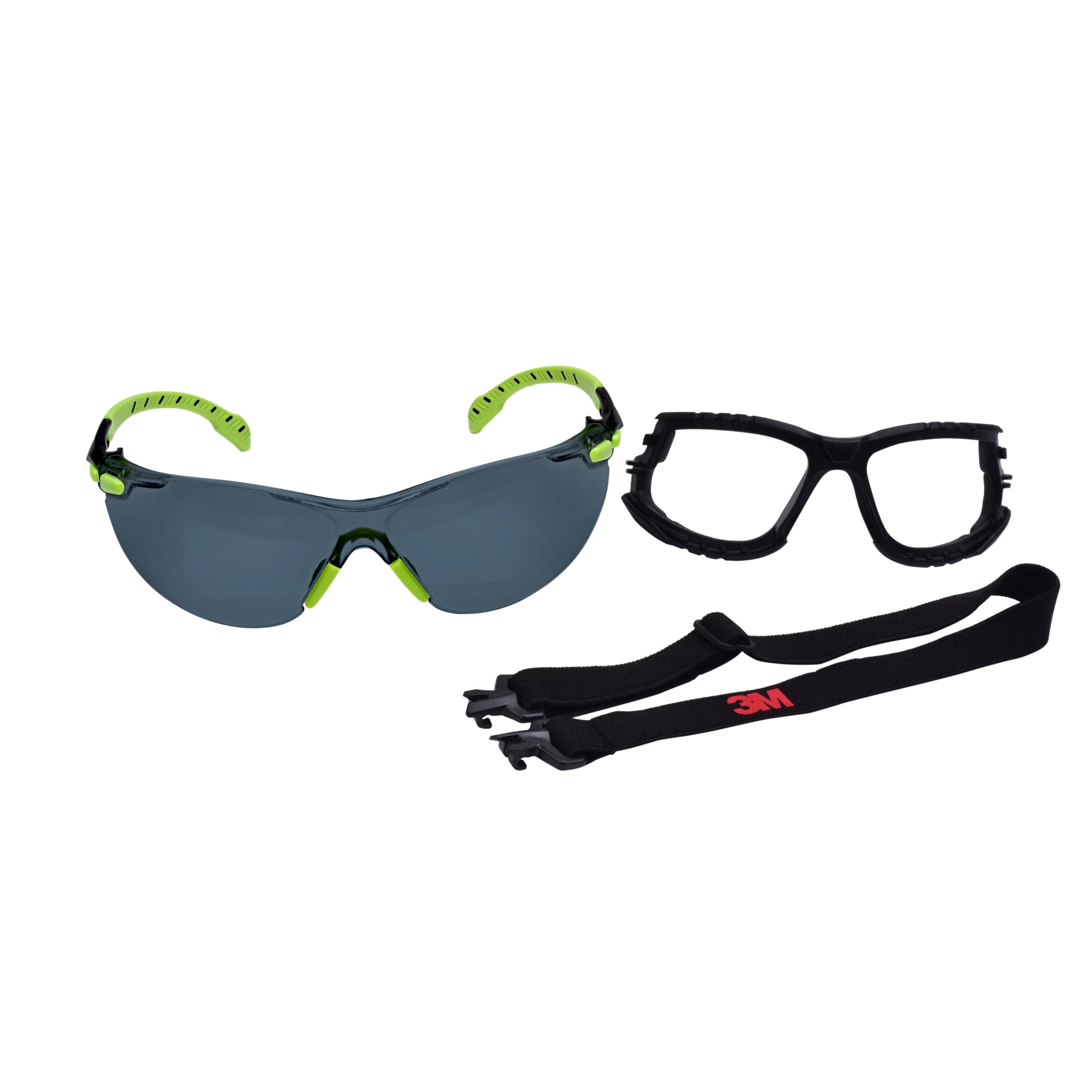 3M Solus 1000-Series S1202SGAF-KT Foam Strap, Green/Black, Grey Scotchgard Anti-fog Lens_3