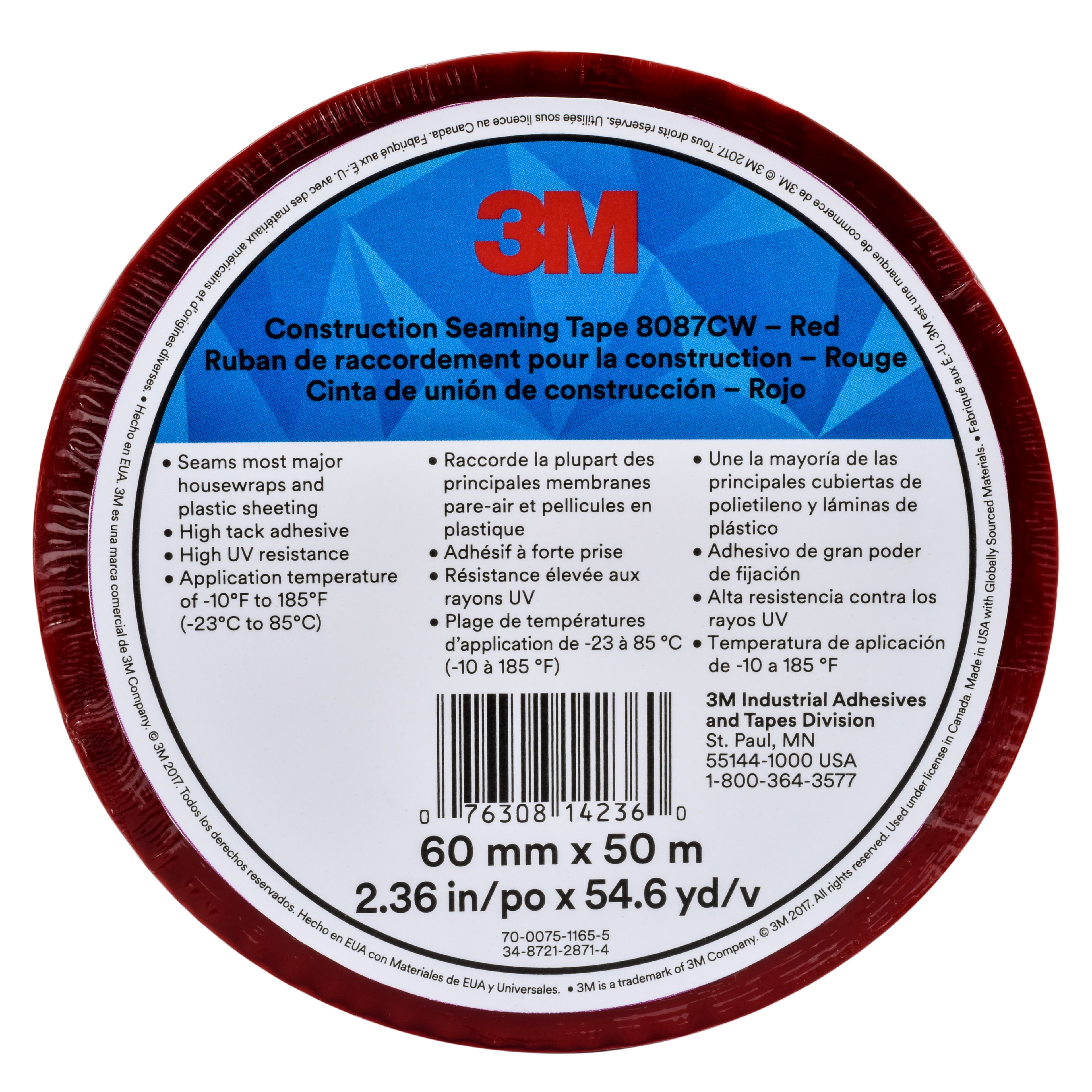 3M Construction Seaming Tape 8087CW, Red, 60 mm x 50 m