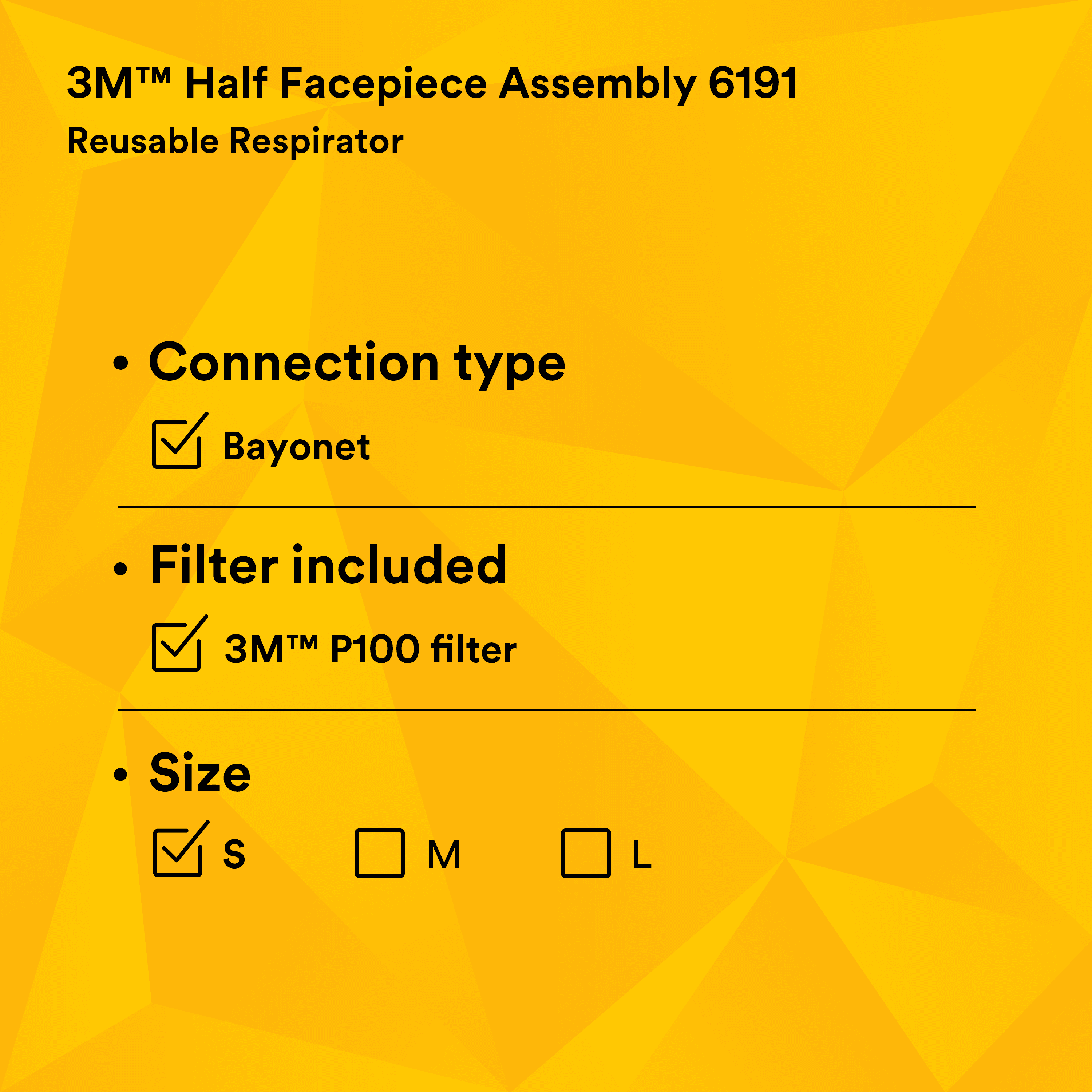 3M Half Facepiece Reusable Respirator Assembly 6191/07001(AAD), P100_1