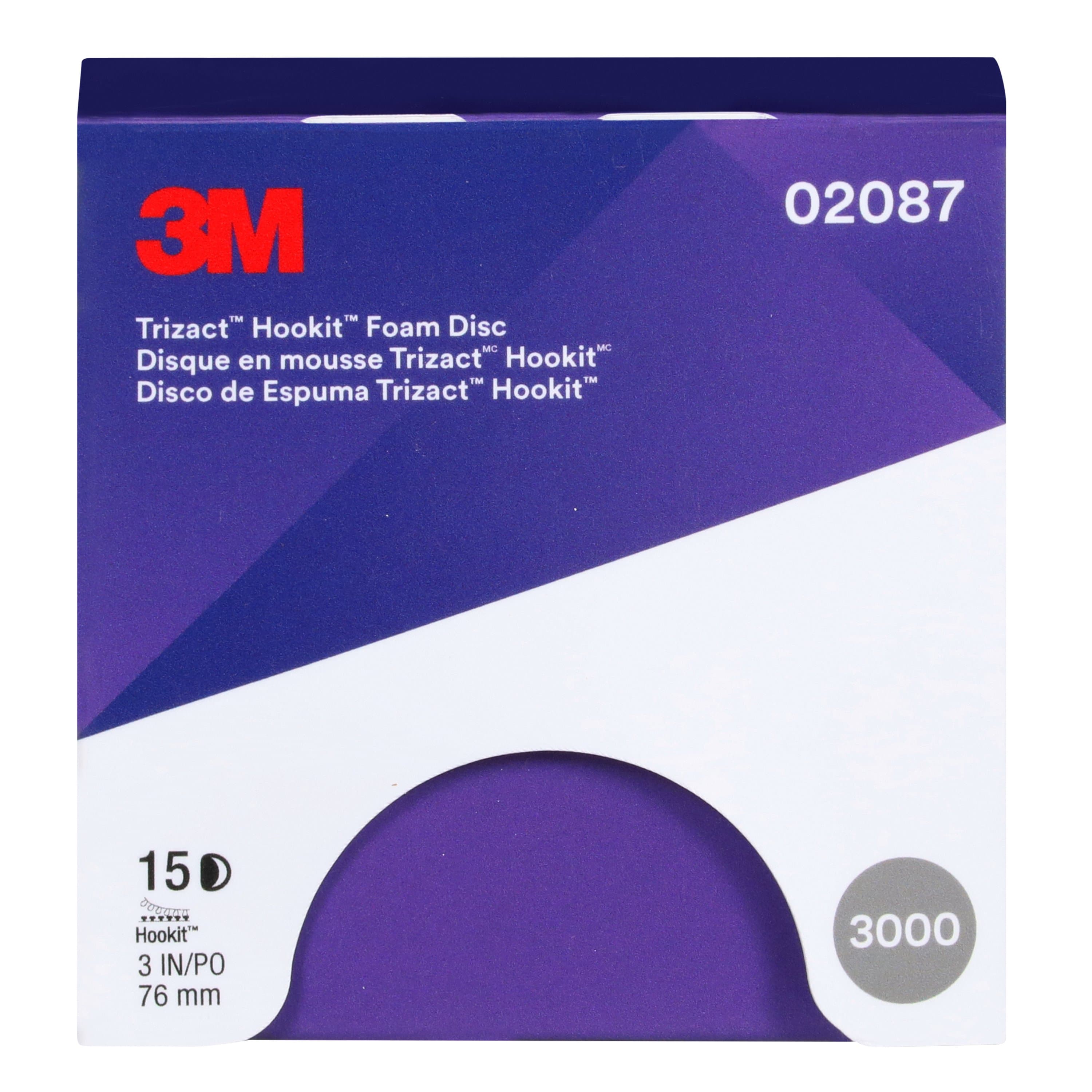 3M Trizact Hookit Foam Disc 02087, 3 in, P3000, 15 Discs/Carton