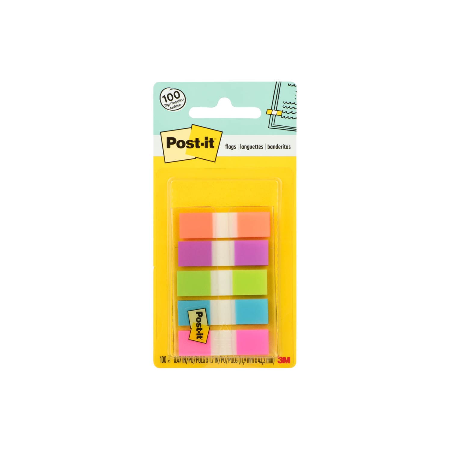 Post-it Flags 683-5CB2, 5 Colors, 0.47 In X 1.7 in, 6 Pack/Carton