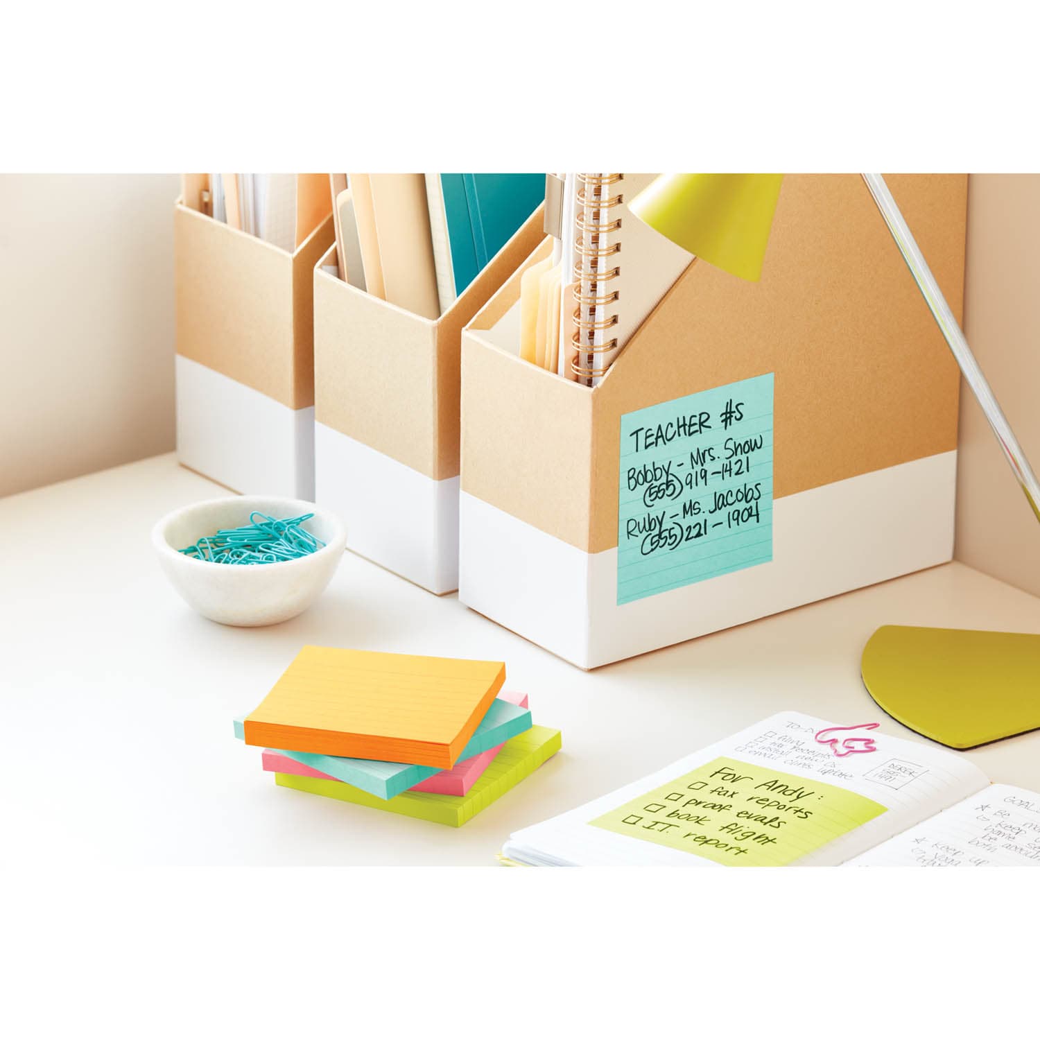 Post-it Super Sticky Notes 675-4SSMIA, 4 in x 4 in (101 mm x 101 mm), Supernova Neons, 4 Pads/Pack, 90 Sheets/Pad, Lined_1