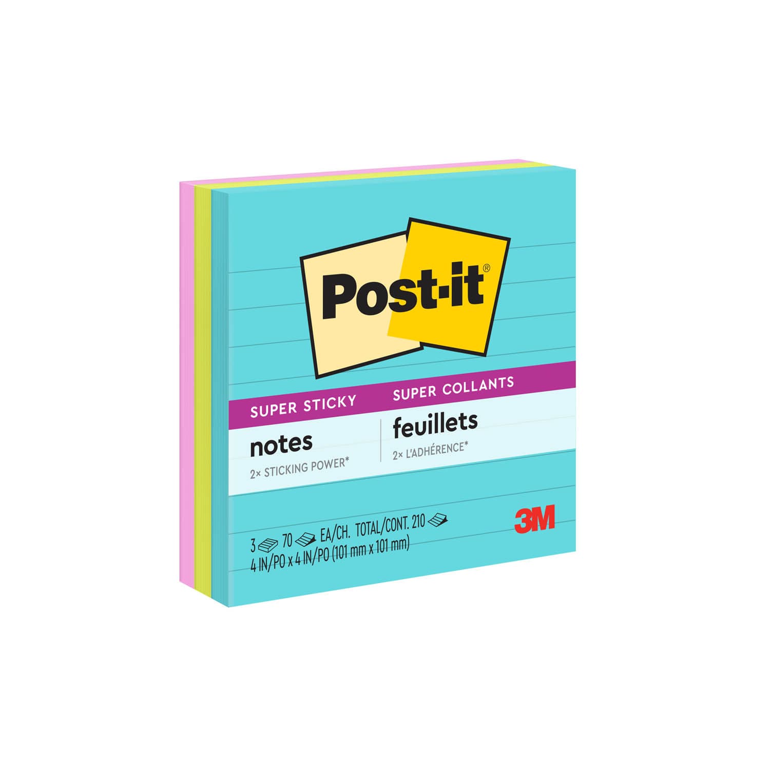 Post-it Super Sticky Notes 675-4SSMIA, 4 in x 4 in (101 mm x 101 mm), Supernova Neons, 4 Pads/Pack, 90 Sheets/Pad, Lined_13