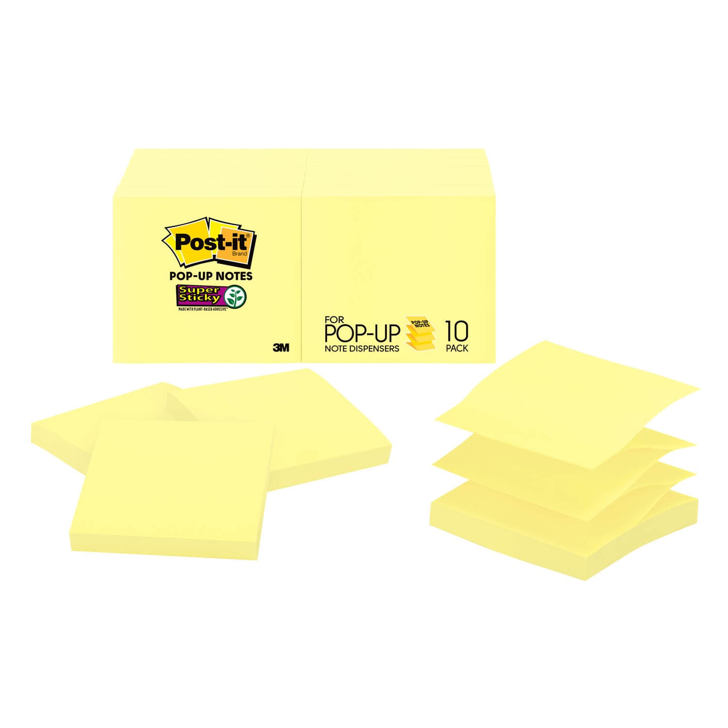 Post-it Super Sticky Dispenser Pop-up Notes R330-10SSCY, Canary Yellow, 3 in x 3 in, 90 sht/pad, 10 pad/pack