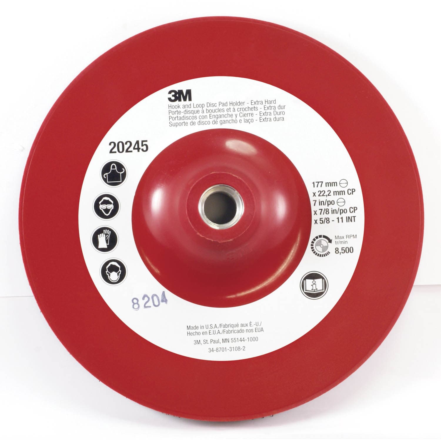 3M Hook and Loop Disc Pad Holder 9145CP, 4-1/2 in x 7/8 in Center Post 5/8 in-11 Internal