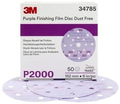3M Hookit Finishing Film Disc Dust-Free, 34785, 6 in, 17 Hole, P2000, 50 discs per carton