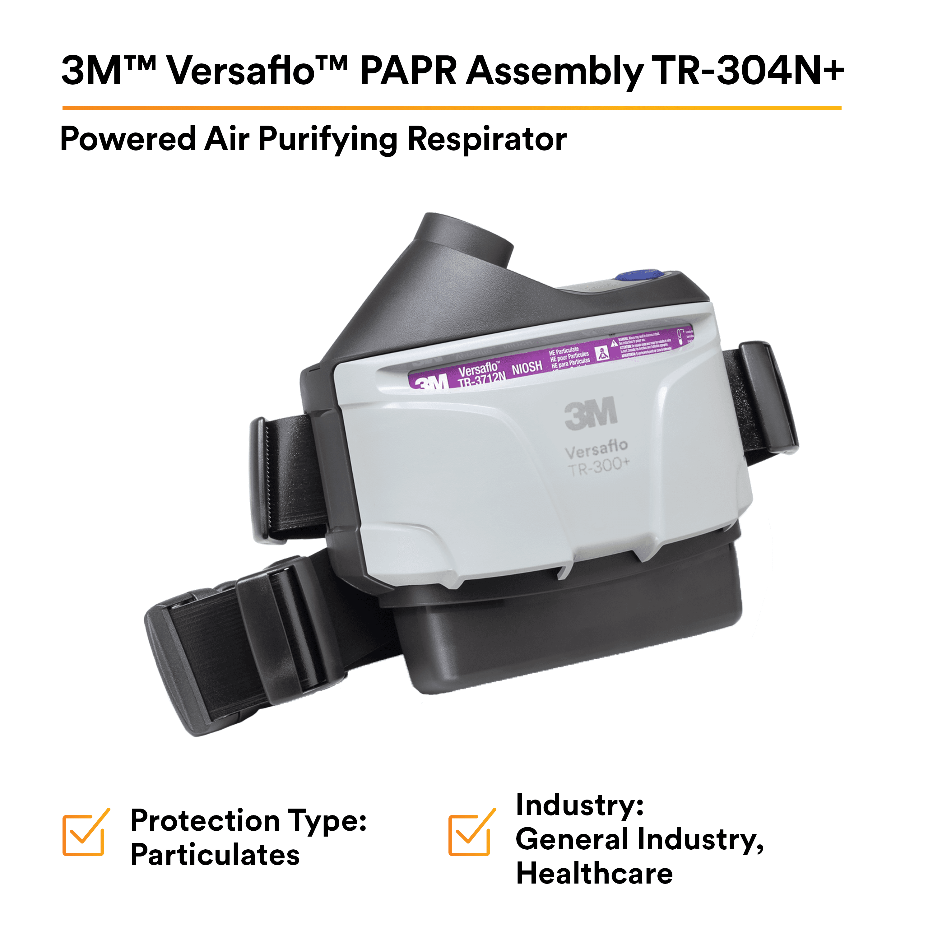 3M™ Versaflo™ PAPR Assembly TR-304N+, with Easy Clean Belt and High Capacity Battery_1