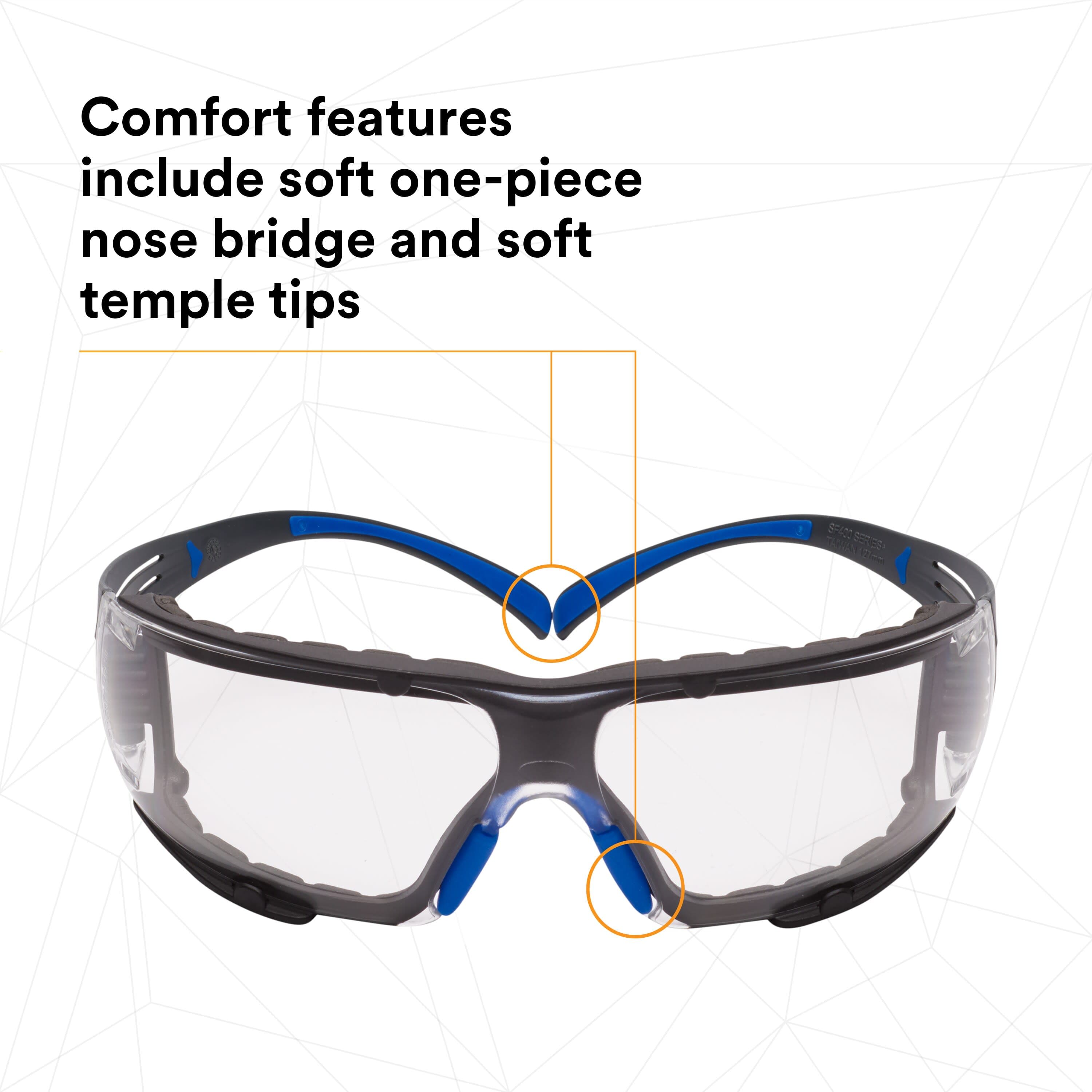 3M SecureFit Safety Glasses SF401SGAF-BLU-F, Blue/Gray, Clear Scotchgard Anti-fog Lens, Foam Gasket_3