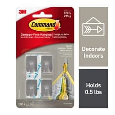 Command Small Stainless Steel Metal Hooks, 17031SS-4ES, 4 Hooks, 5 Strips