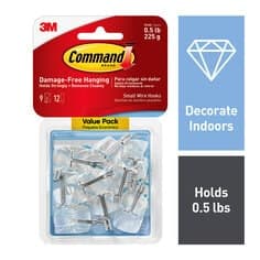 Command Clear Small Wire Hooks 17067CLR-9ES, 9 small wire hooks, 12 small clear strips