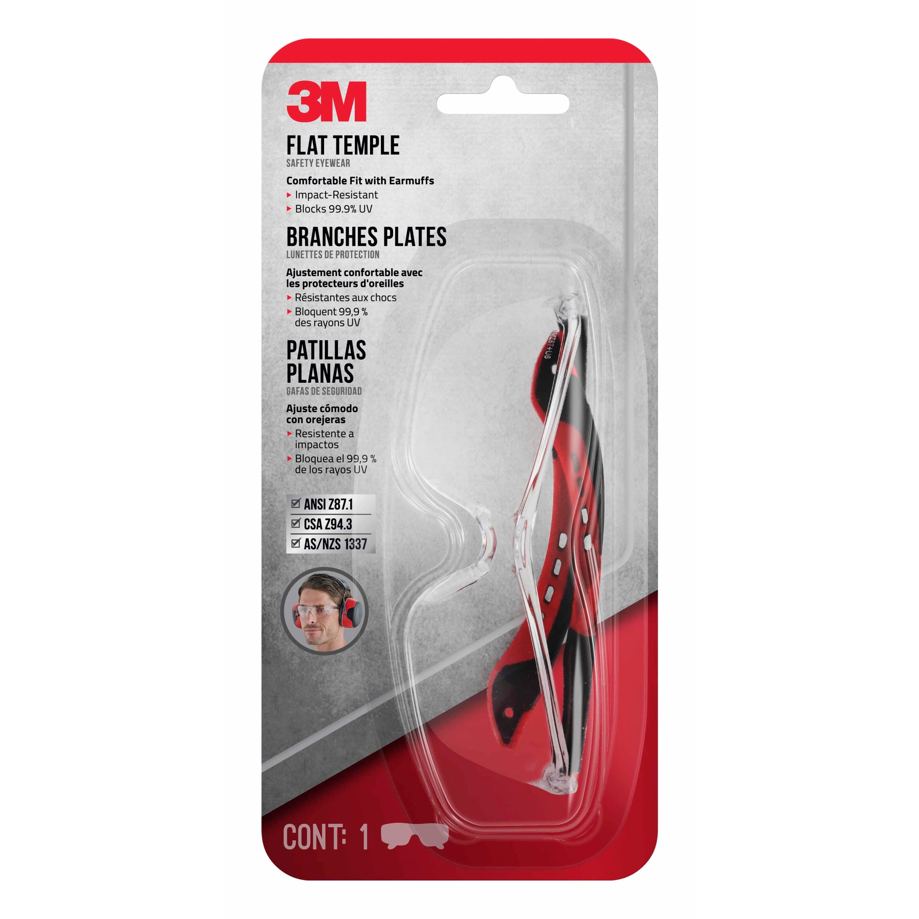 3M Flat Temple Eyewear Anti-Scratch, 47010H1-DC, Black/Red, Clear Lens_1
