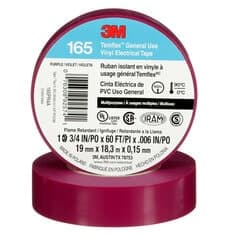 3M Temflex Vinyl Electrical Tape 165, Purple, 3/4 in x 60 ft (19 mm x 18 m), 6 mil