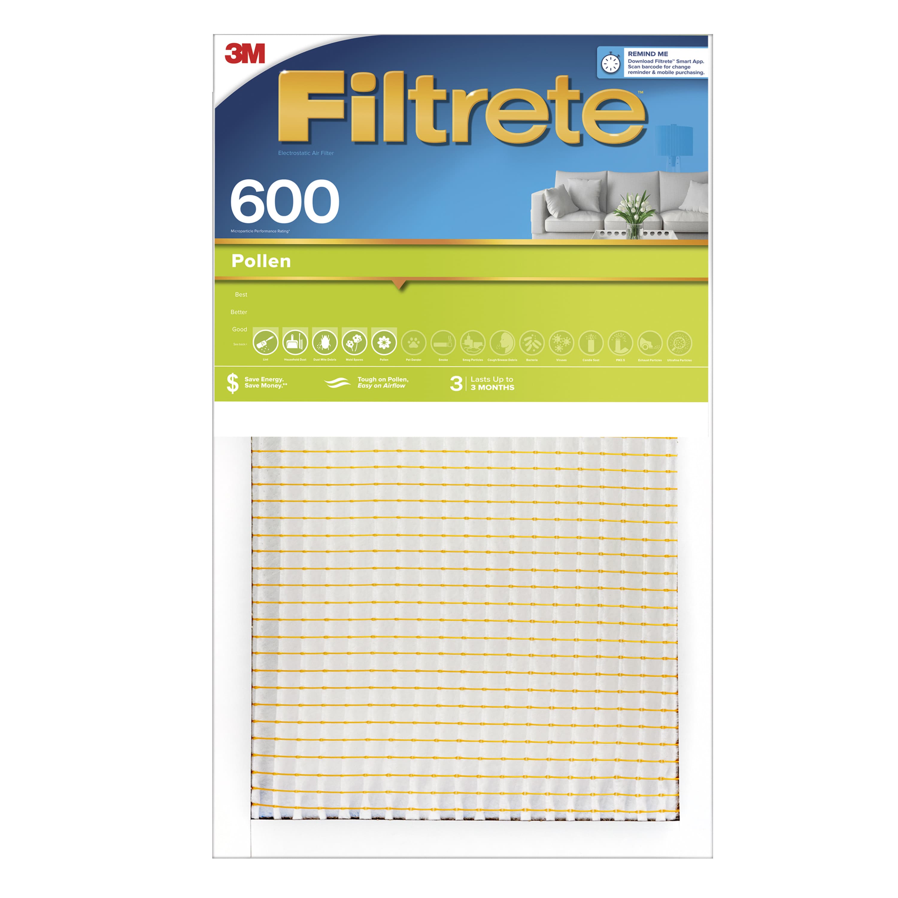Filtrete Pollen Air Filter, 600 MPR, 9882-4, 20 in x 30 in x 1 in (50,8 cm x 76,2 cm x 2,5 cm)