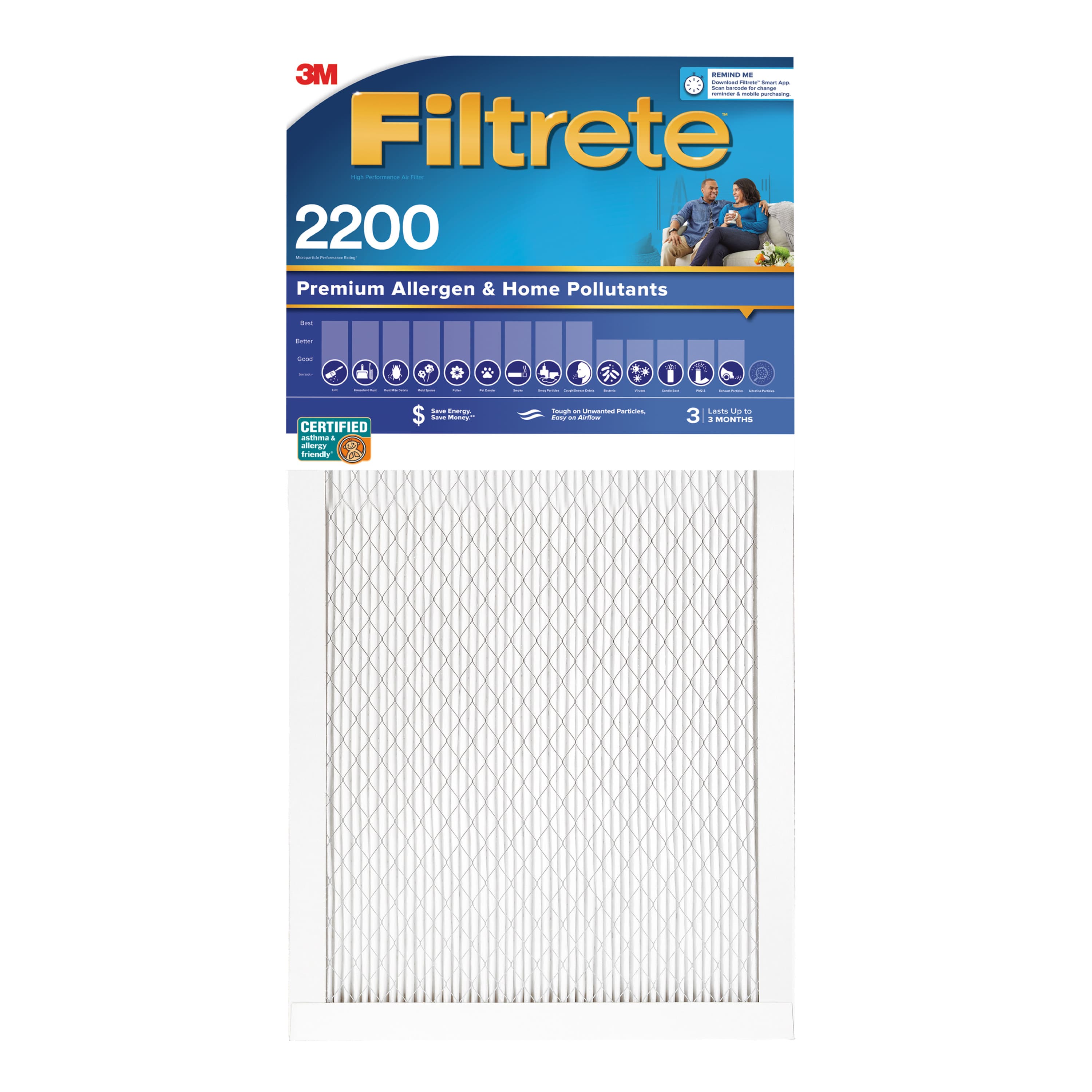 Filtrete Premium Allergen & Home Pollutants Air Filter 2200 MPR EA22-4, 20 in x 30 in x 1 in (50.8 cm x 76.2 cm x 2.5 cm)