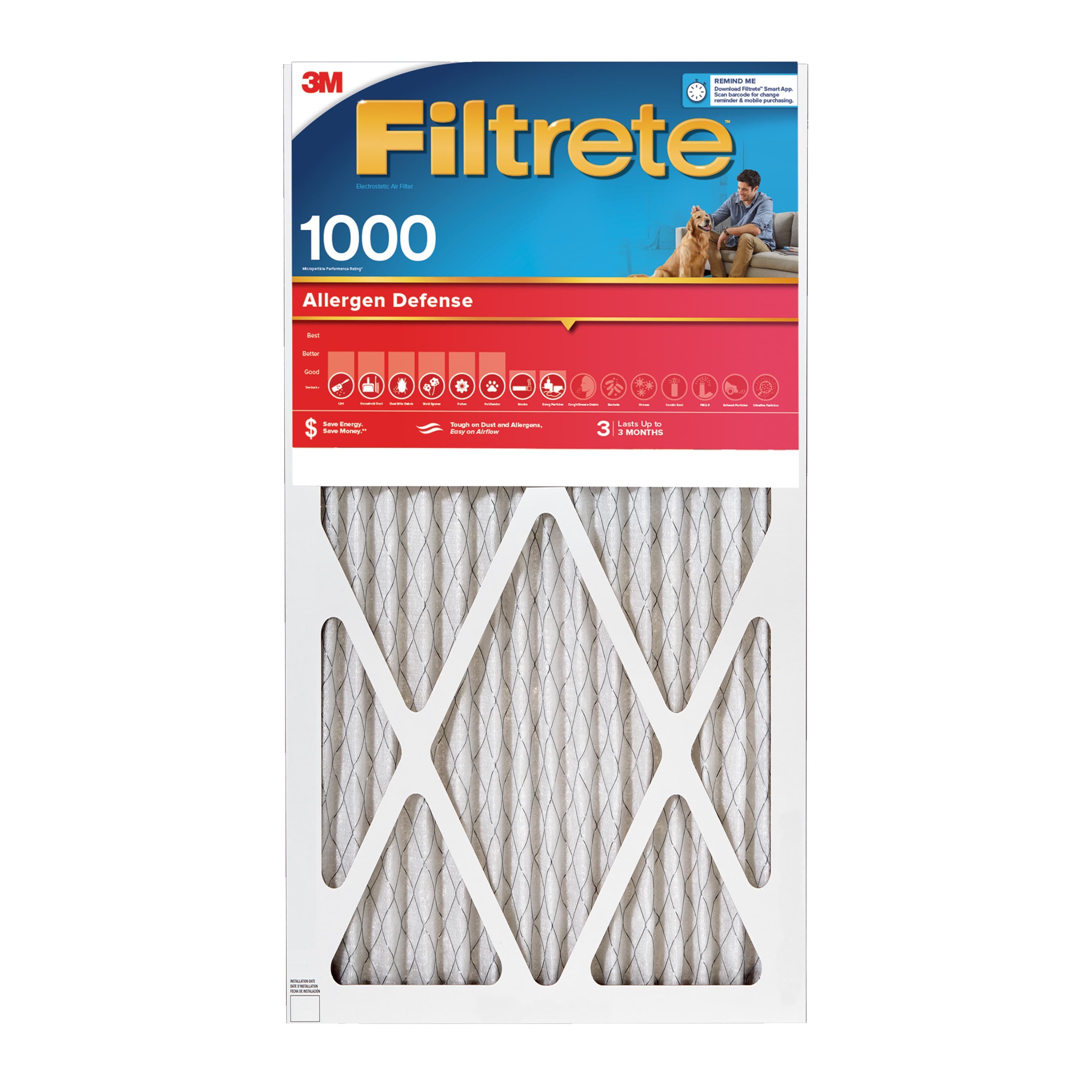 Filtrete Allergen Defense Air Filter, 1000 MPR, AL42-4, 12 in x 30 in x 1 in (30,4 cm x 76,2 cm x 2,5 cm)