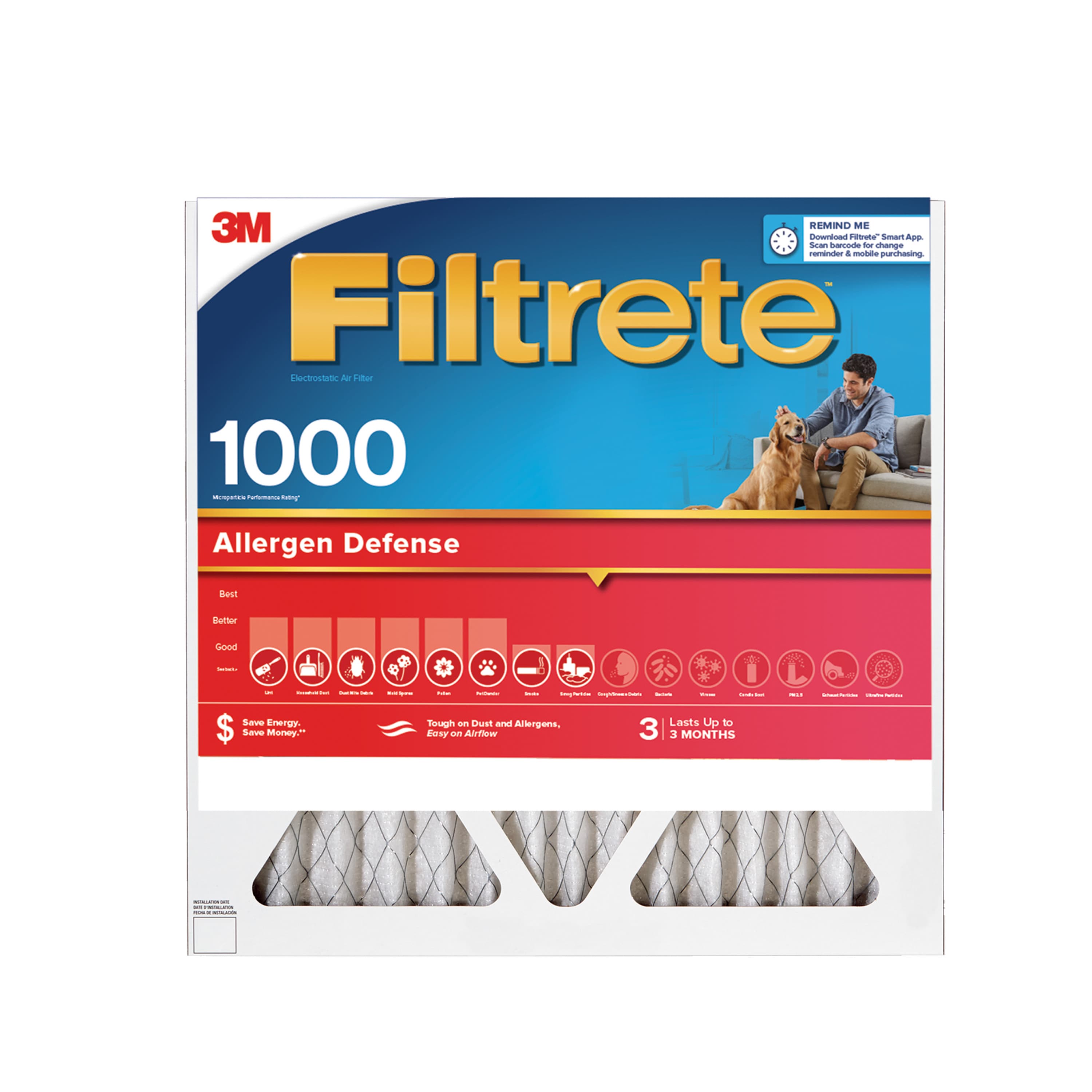 Filtrete Allergen Defense Air Filter, 1000 MPR, AL15-4, 25 in x 25 in x 1 in (63,5 cm x 63,5 cm x 2,5 cm)